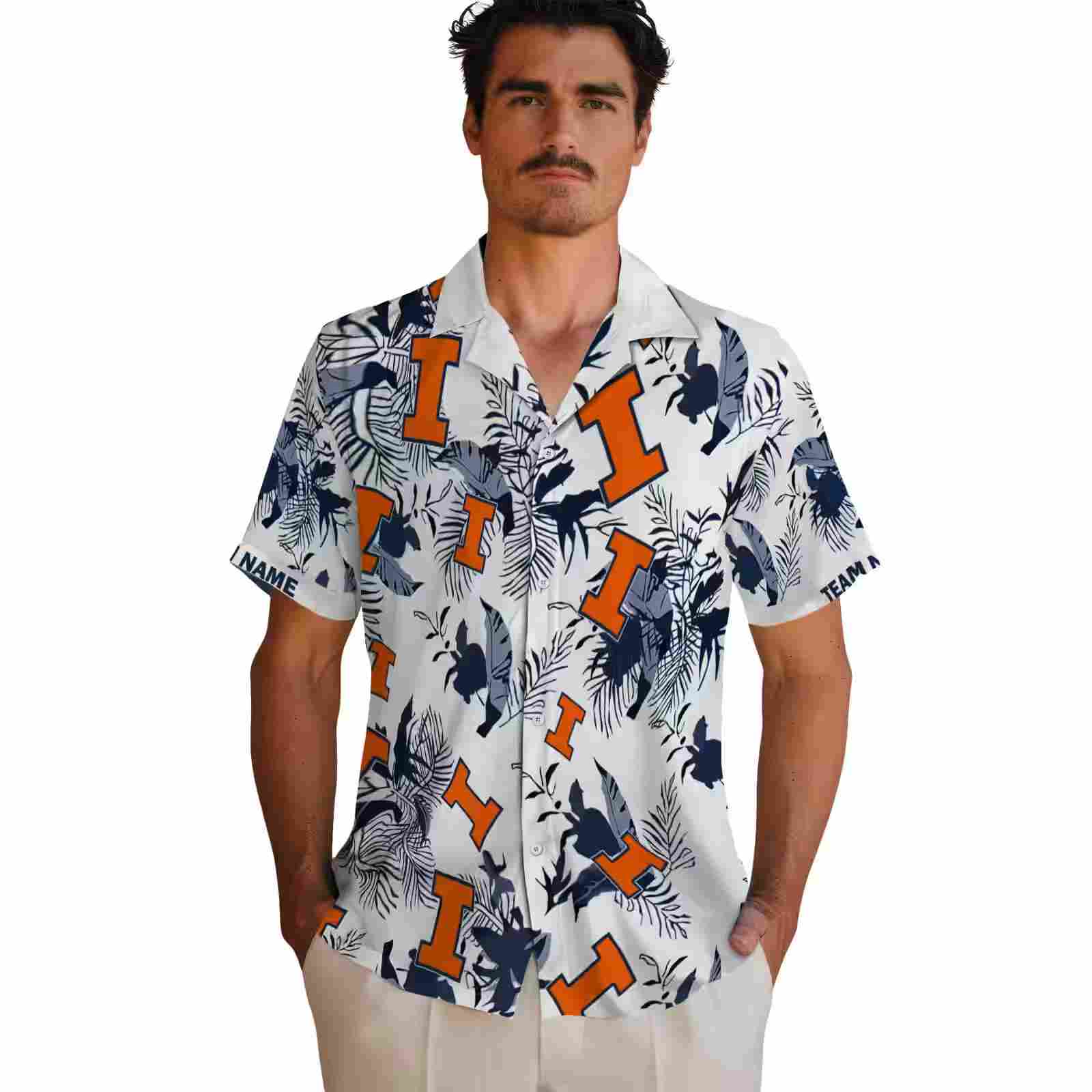 customized illinois fighting illini botanical theme blue white hawaiian shirt fashion forward