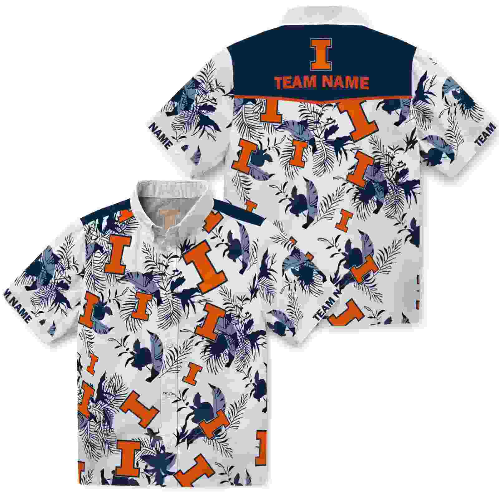 customized illinois fighting illini botanical theme blue white hawaiian shirt high quality