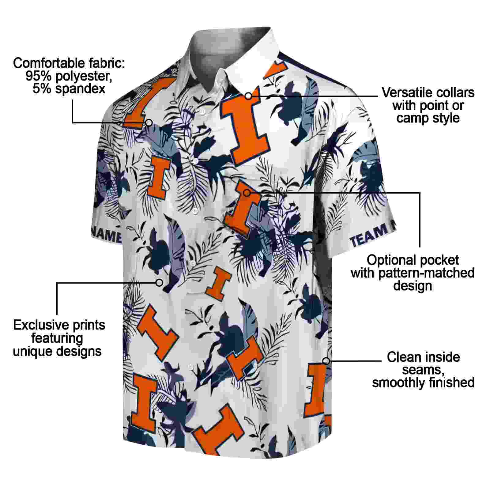 customized illinois fighting illini botanical theme blue white hawaiian shirt new arrival