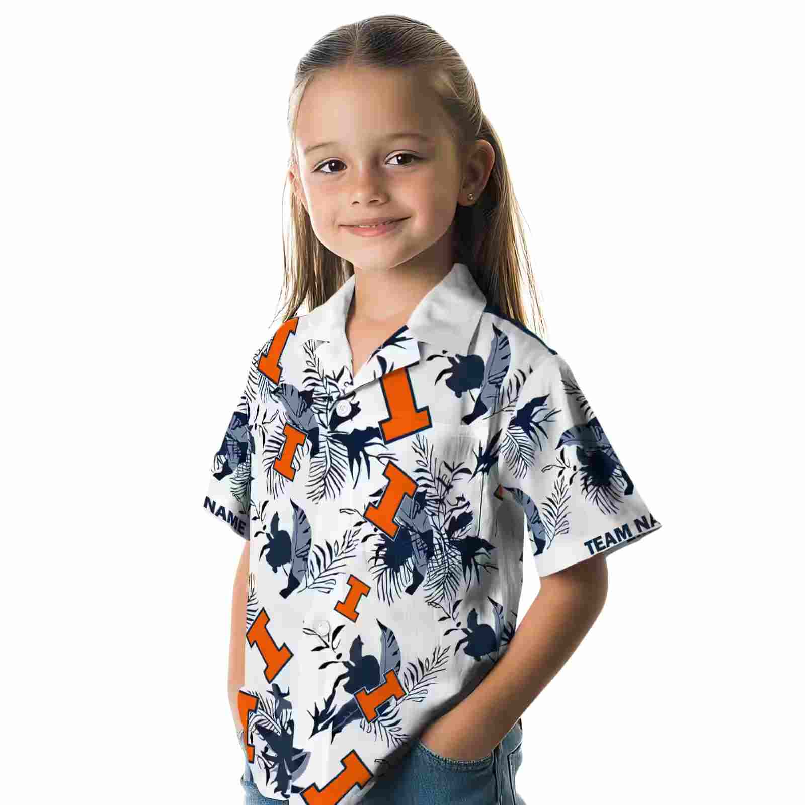 customized illinois fighting illini botanical theme blue white hawaiian shirt premium grade