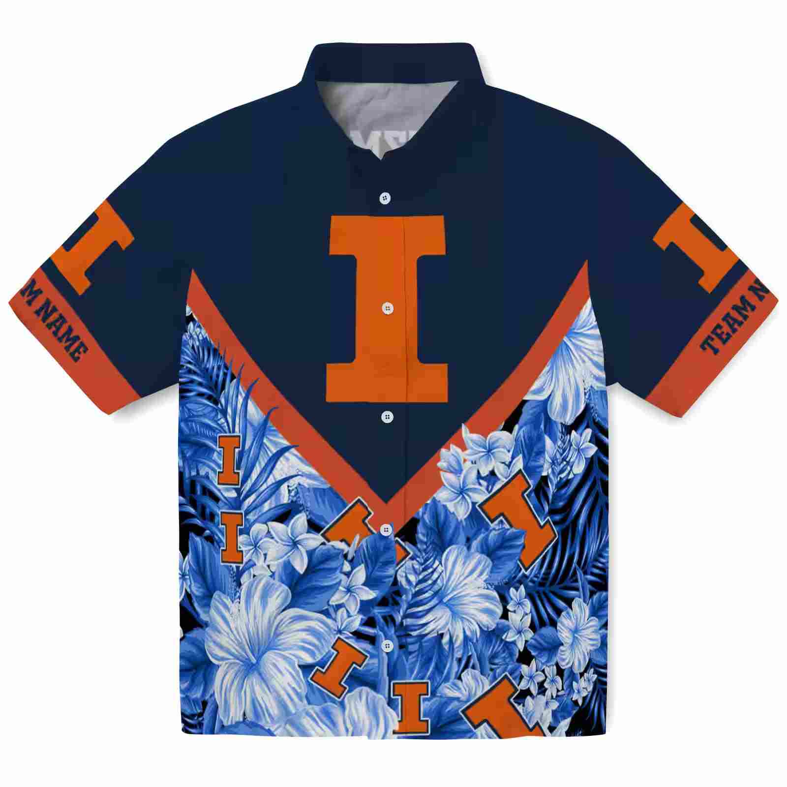 Customized Illinois Fighting Illini Floral Chevron Blue Hawaiian Shirt