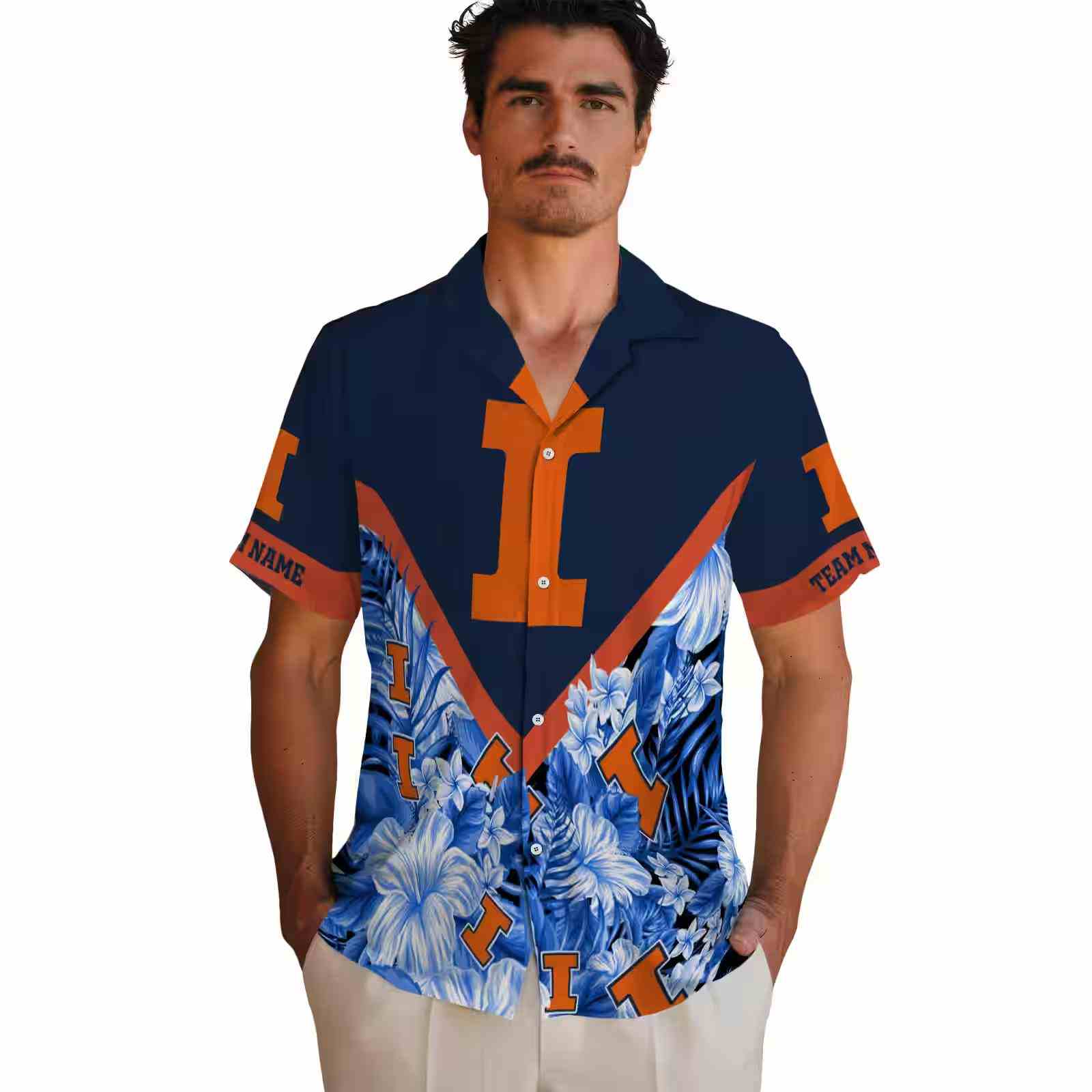 customized illinois fighting illini floral chevron blue hawaiian shirt fashion forward