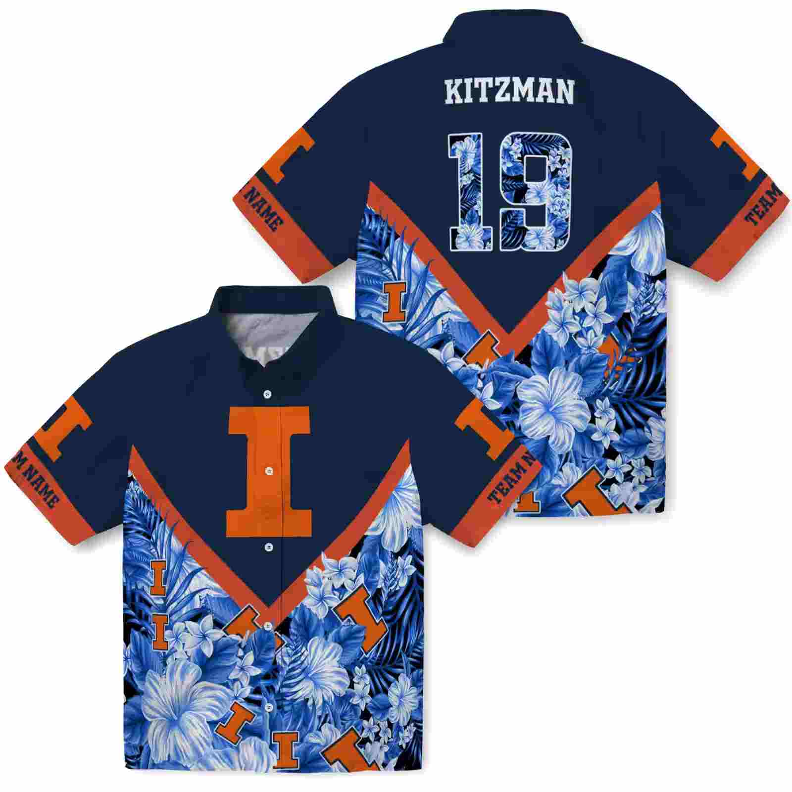 customized illinois fighting illini floral chevron blue hawaiian shirt high quality