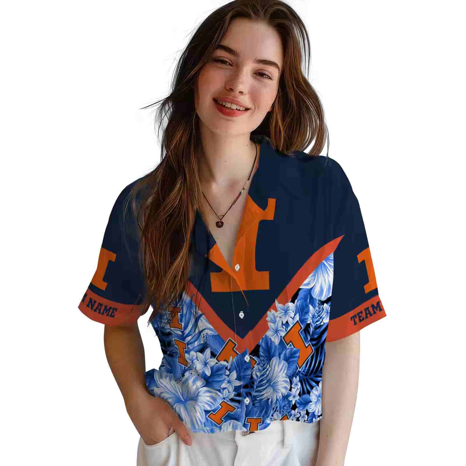 customized illinois fighting illini floral chevron blue hawaiian shirt latest model