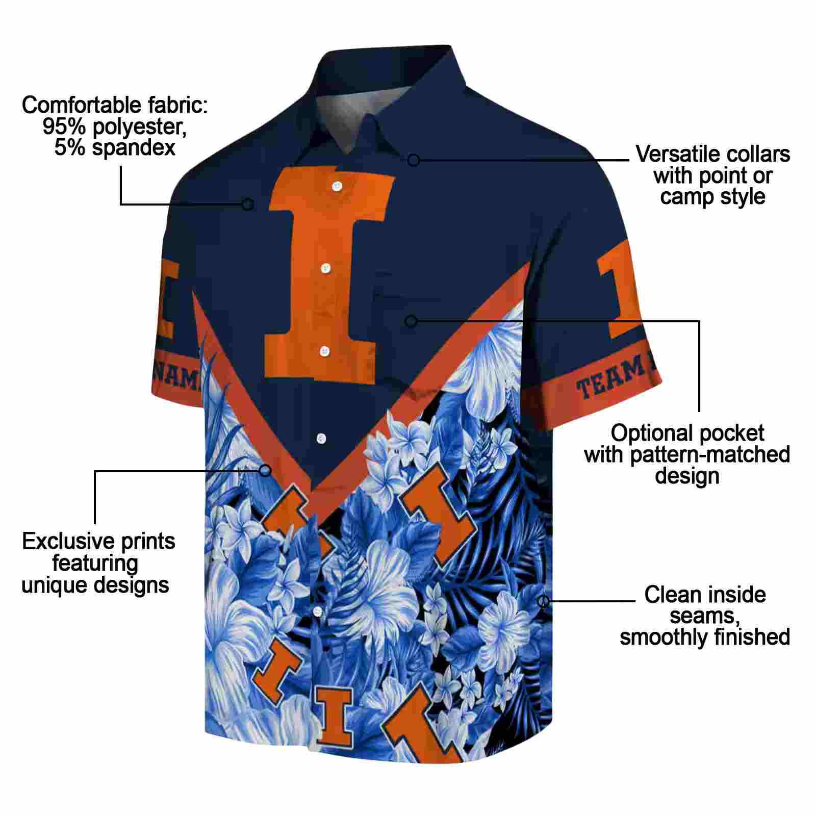 customized illinois fighting illini floral chevron blue hawaiian shirt new arrival