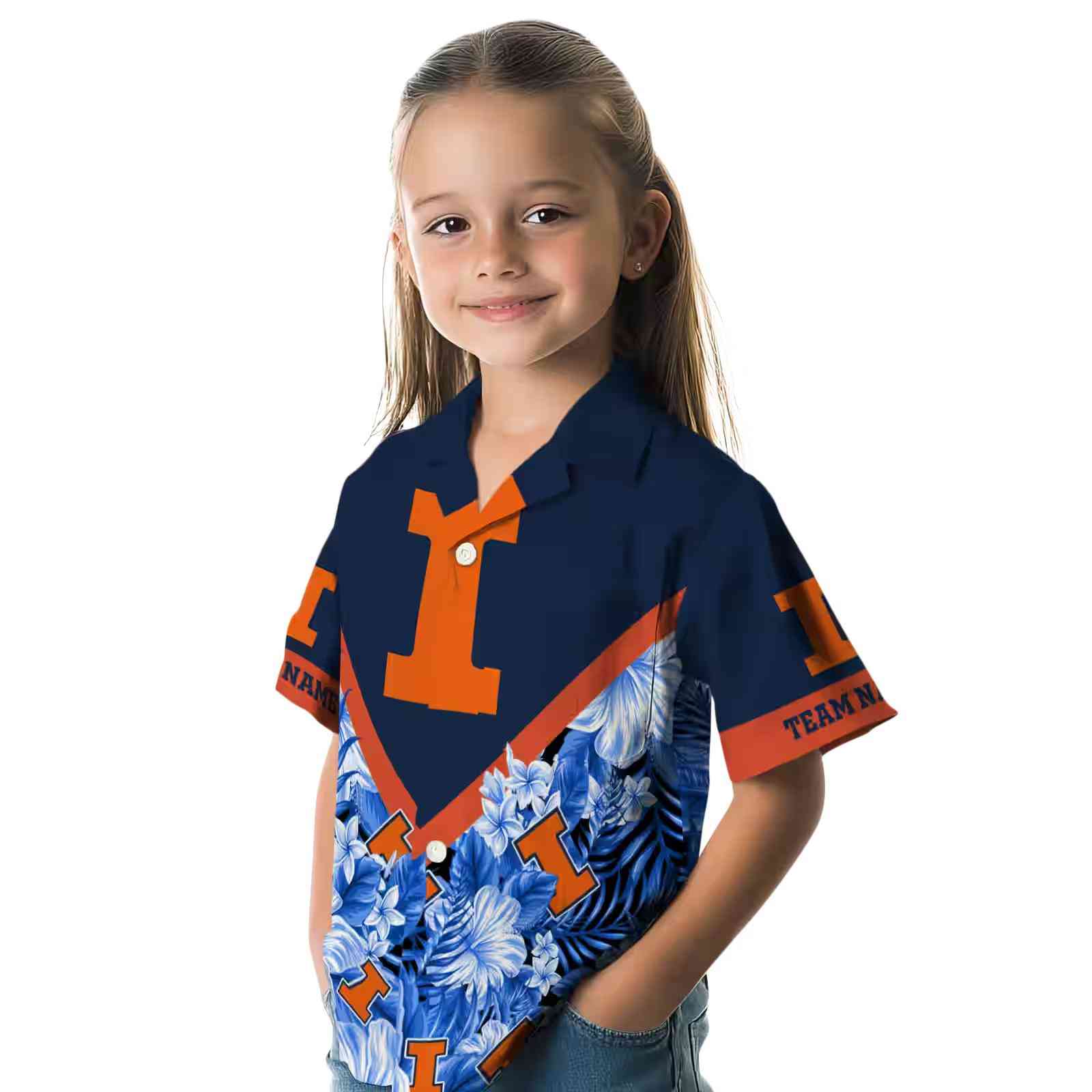 customized illinois fighting illini floral chevron blue hawaiian shirt premium grade