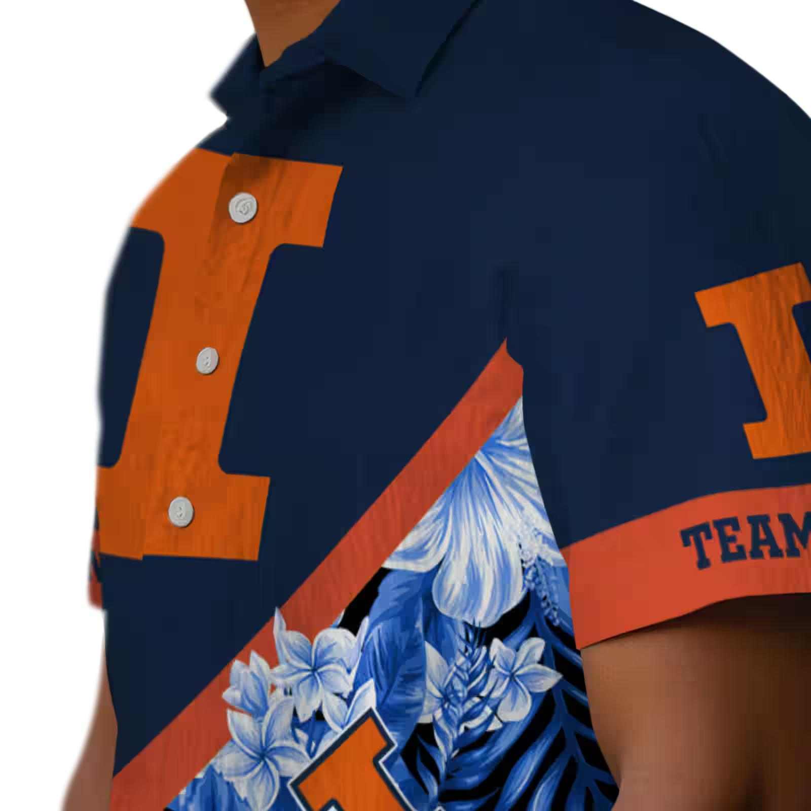 customized illinois fighting illini floral chevron blue hawaiian shirt trendy