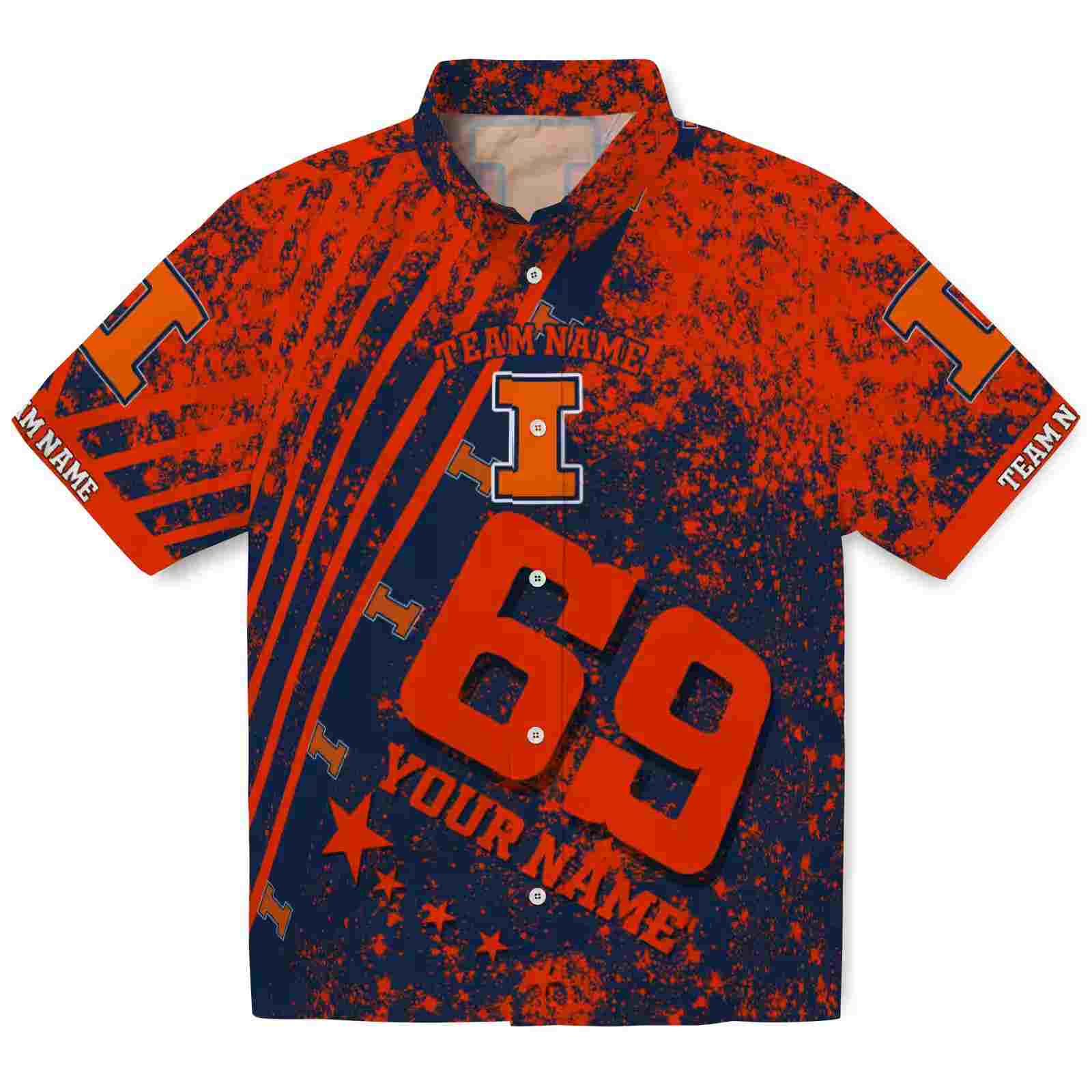 Customized Illinois Fighting Illini Star Stripes Blue Hawaiian Shirt