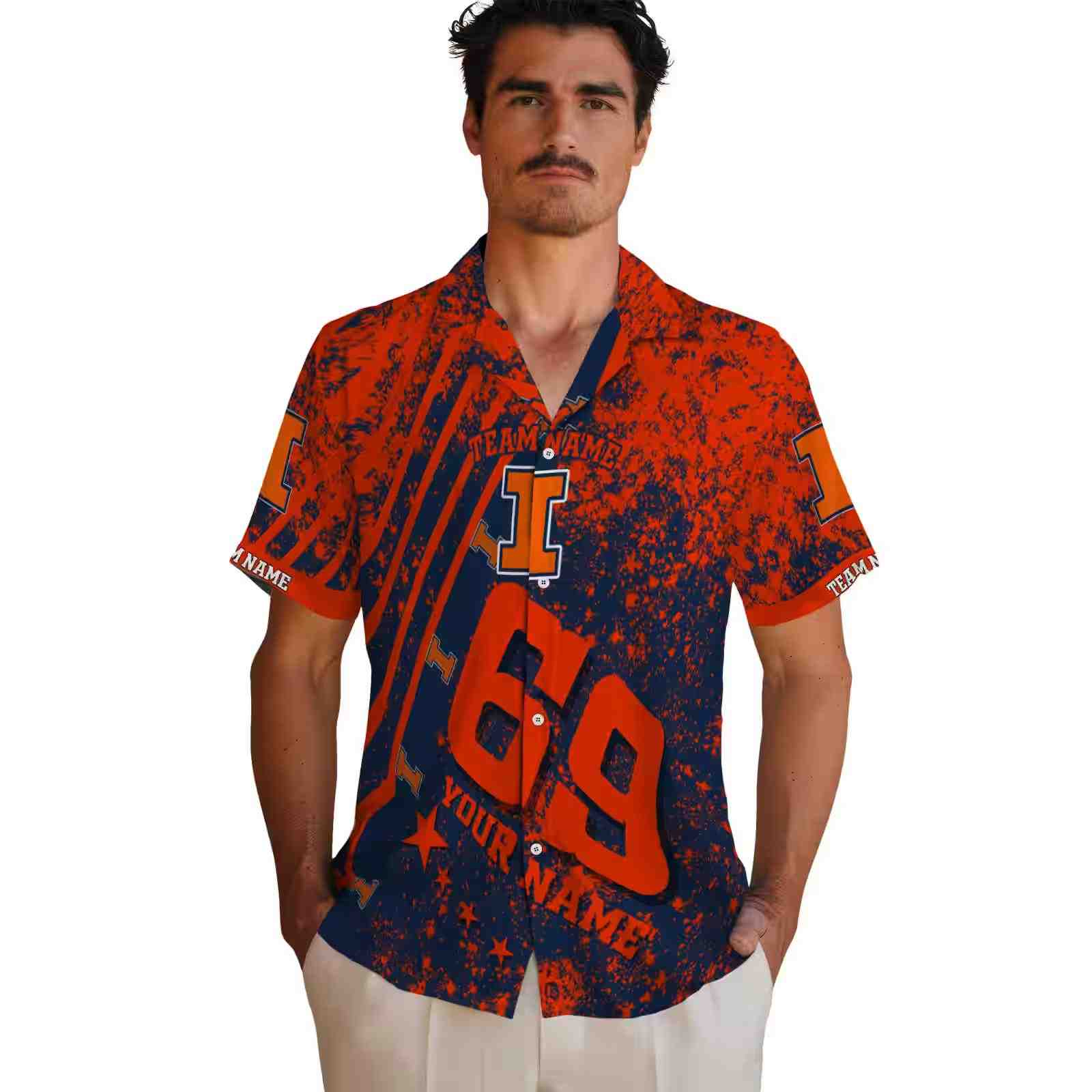 customized illinois fighting illini star stripes blue hawaiian shirt fashion forward