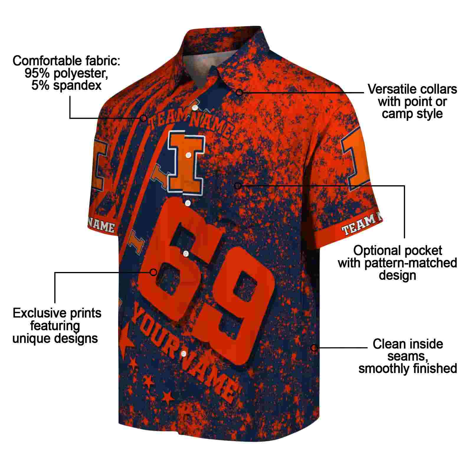 customized illinois fighting illini star stripes blue hawaiian shirt new arrival