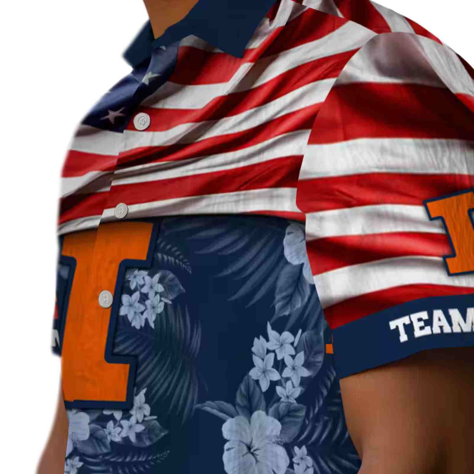 customized illinois fighting illini us flag hibiscus blue hawaiian shirt trendy