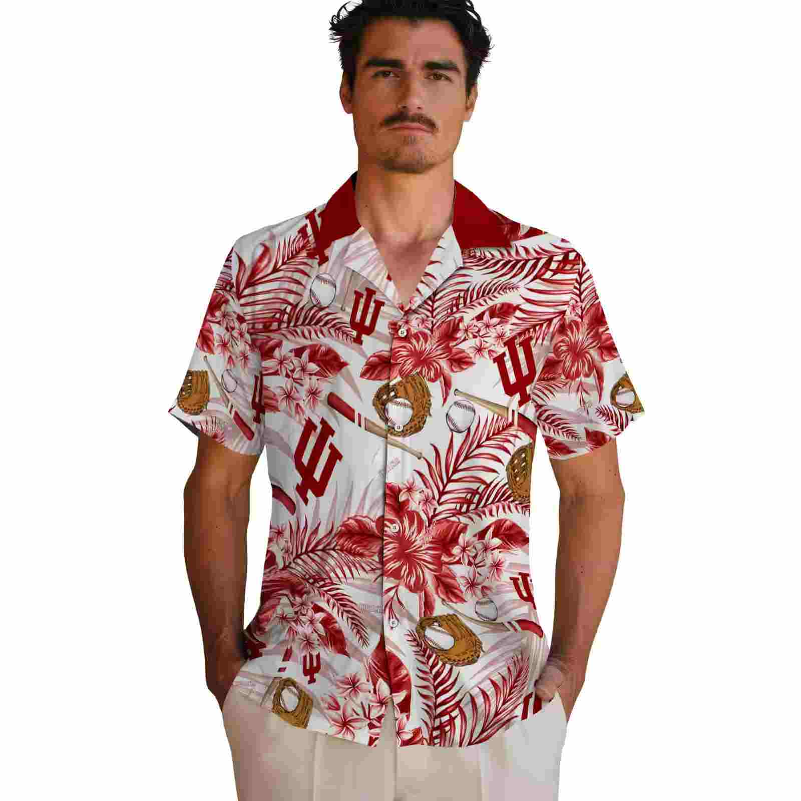 customized indiana hoosiers floral baseball red white hawaiian shirt fashion forward