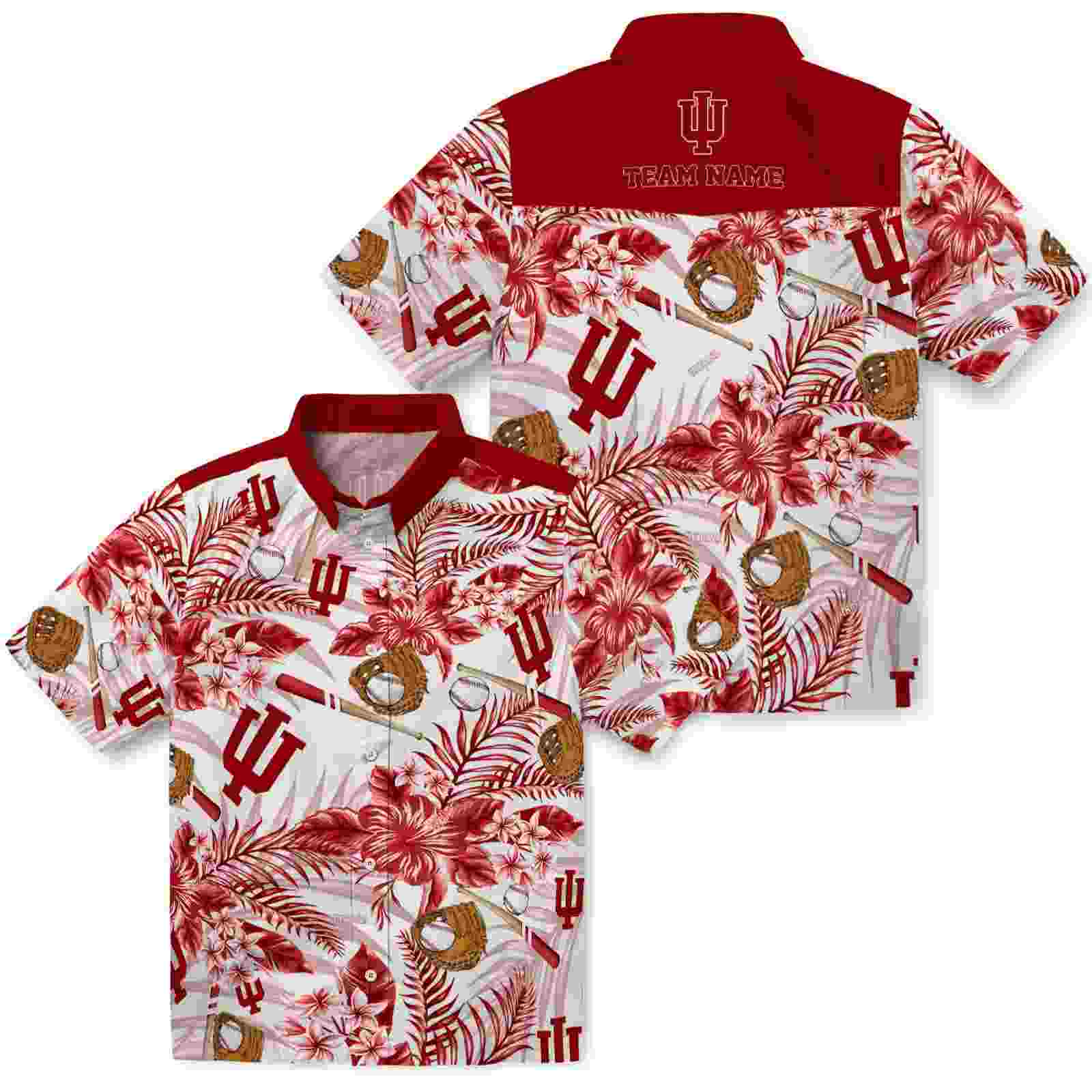 customized indiana hoosiers floral baseball red white hawaiian shirt high quality