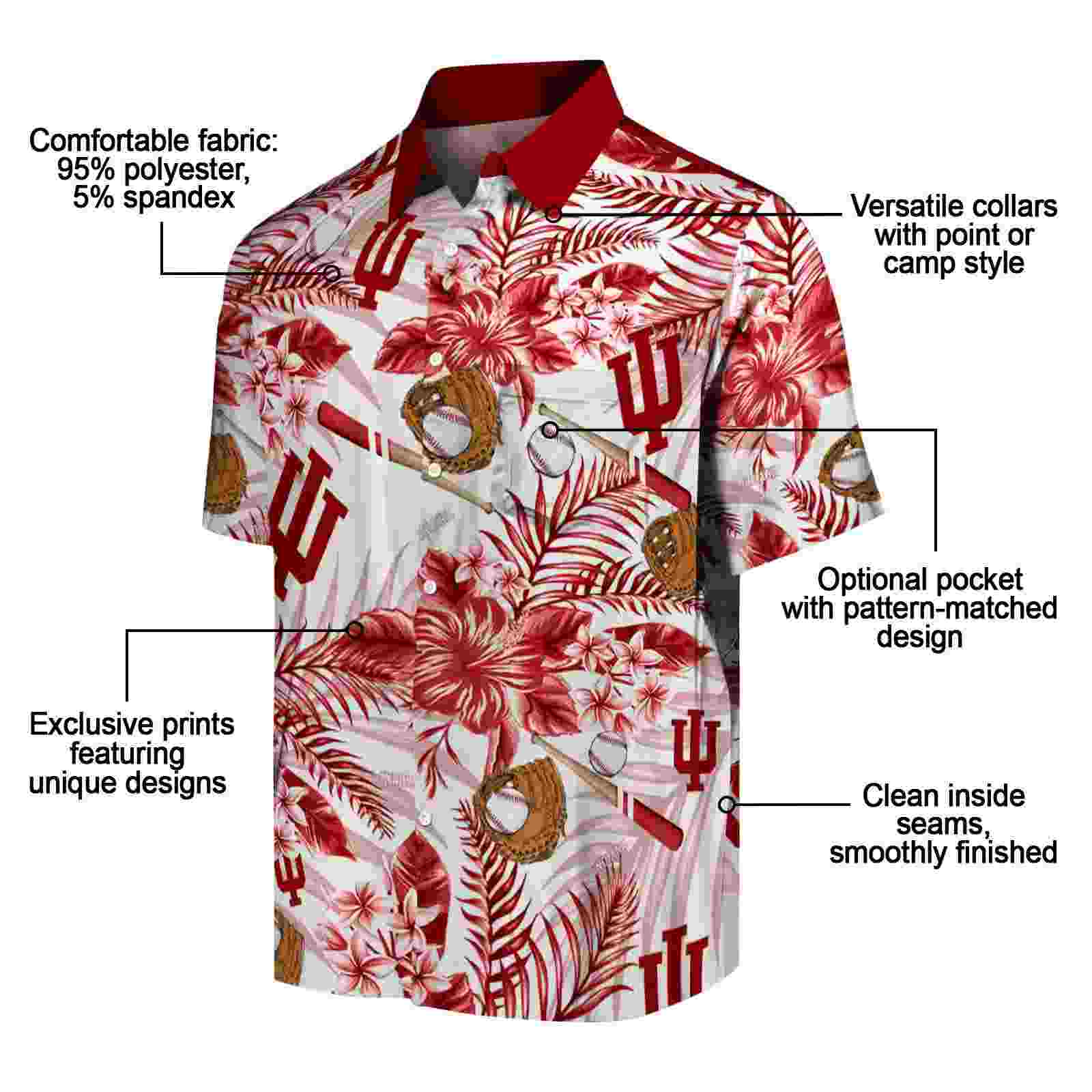 customized indiana hoosiers floral baseball red white hawaiian shirt new arrival