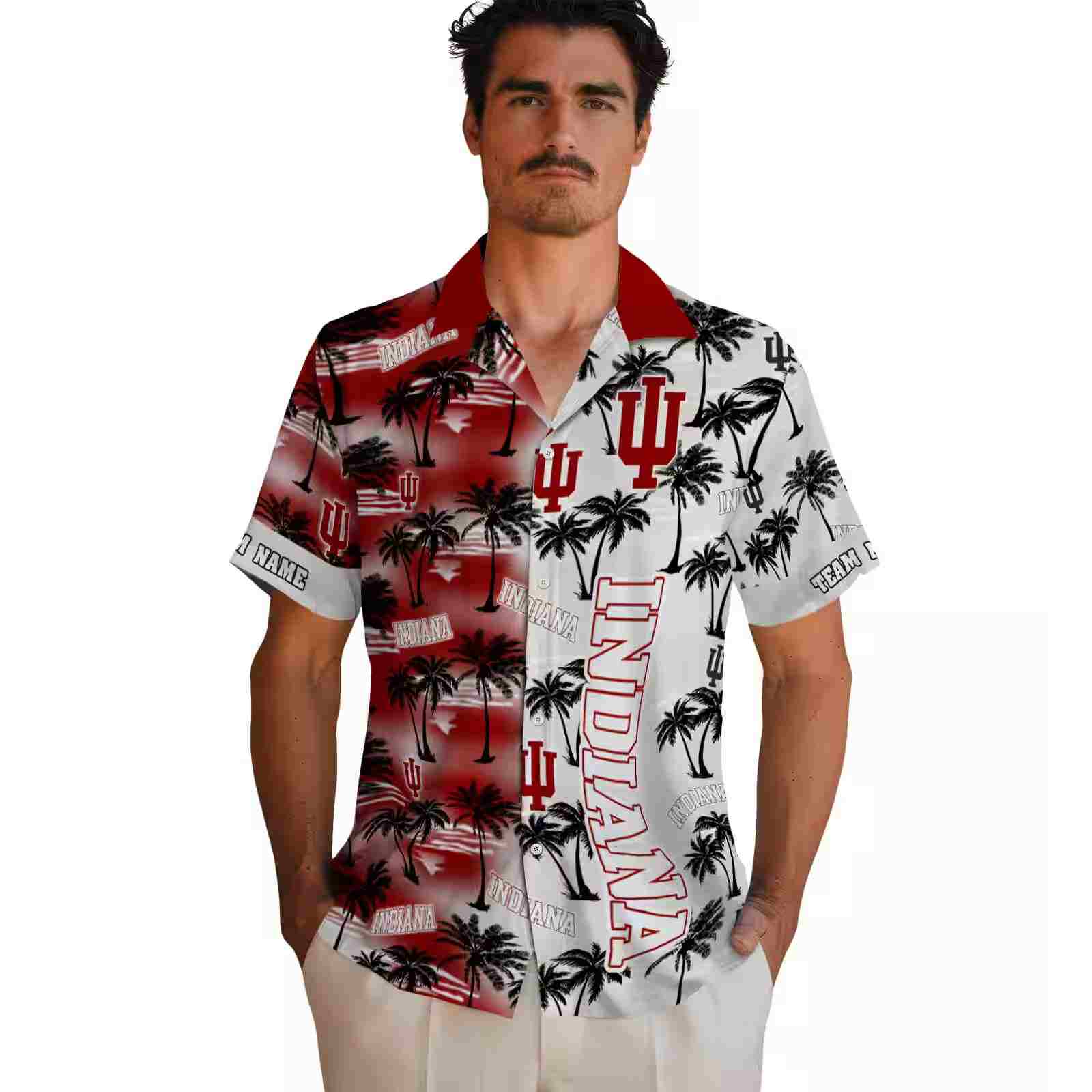 customized indiana hoosiers palm silhouettes red hawaiian shirt fashion forward