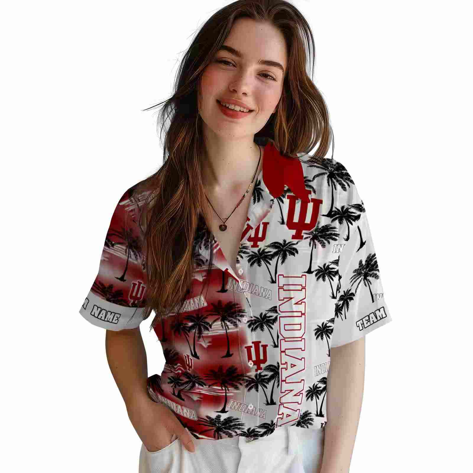 customized indiana hoosiers palm silhouettes red hawaiian shirt latest model