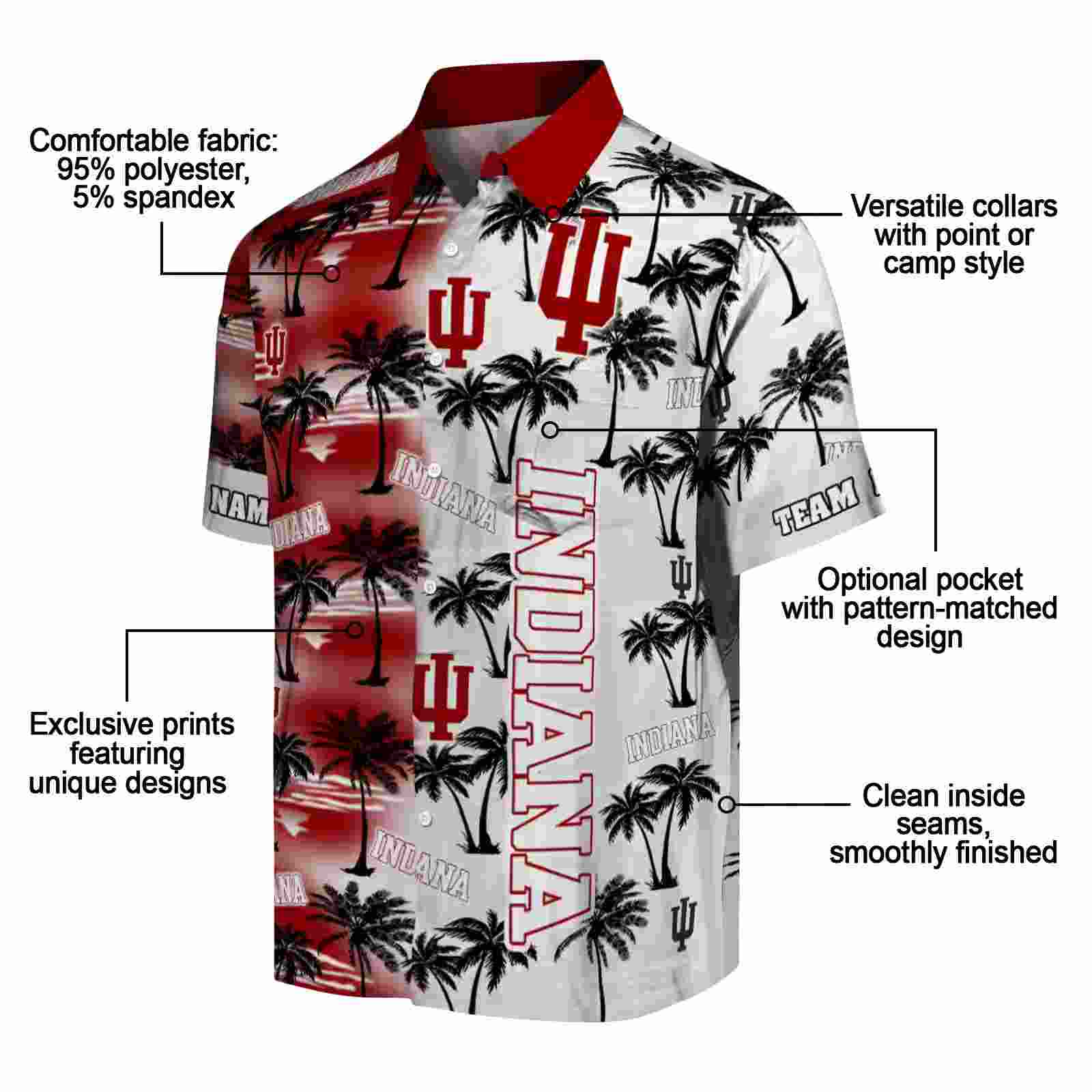 customized indiana hoosiers palm silhouettes red hawaiian shirt new arrival