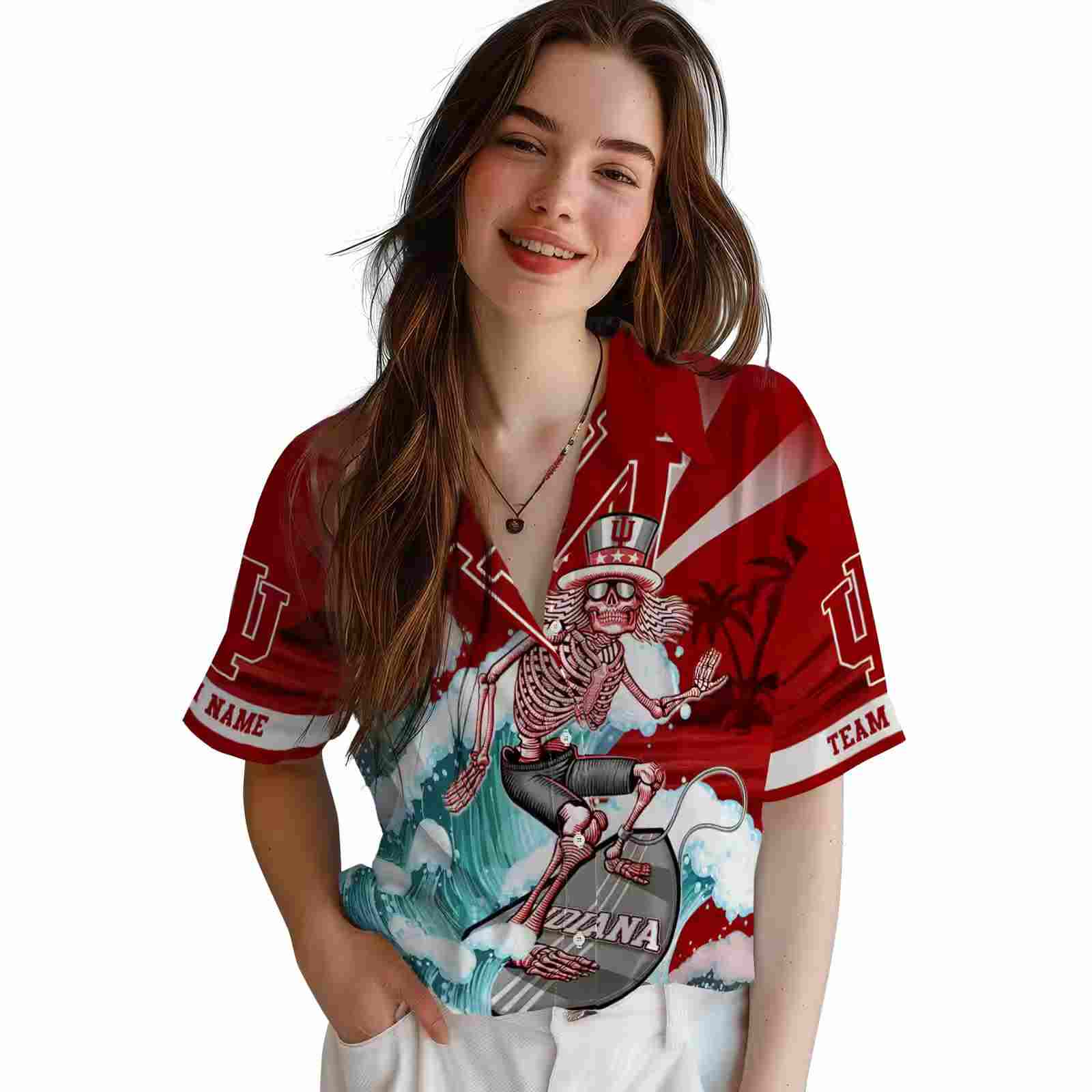 customized indiana hoosiers surfing skeleton red blue hawaiian shirt latest model