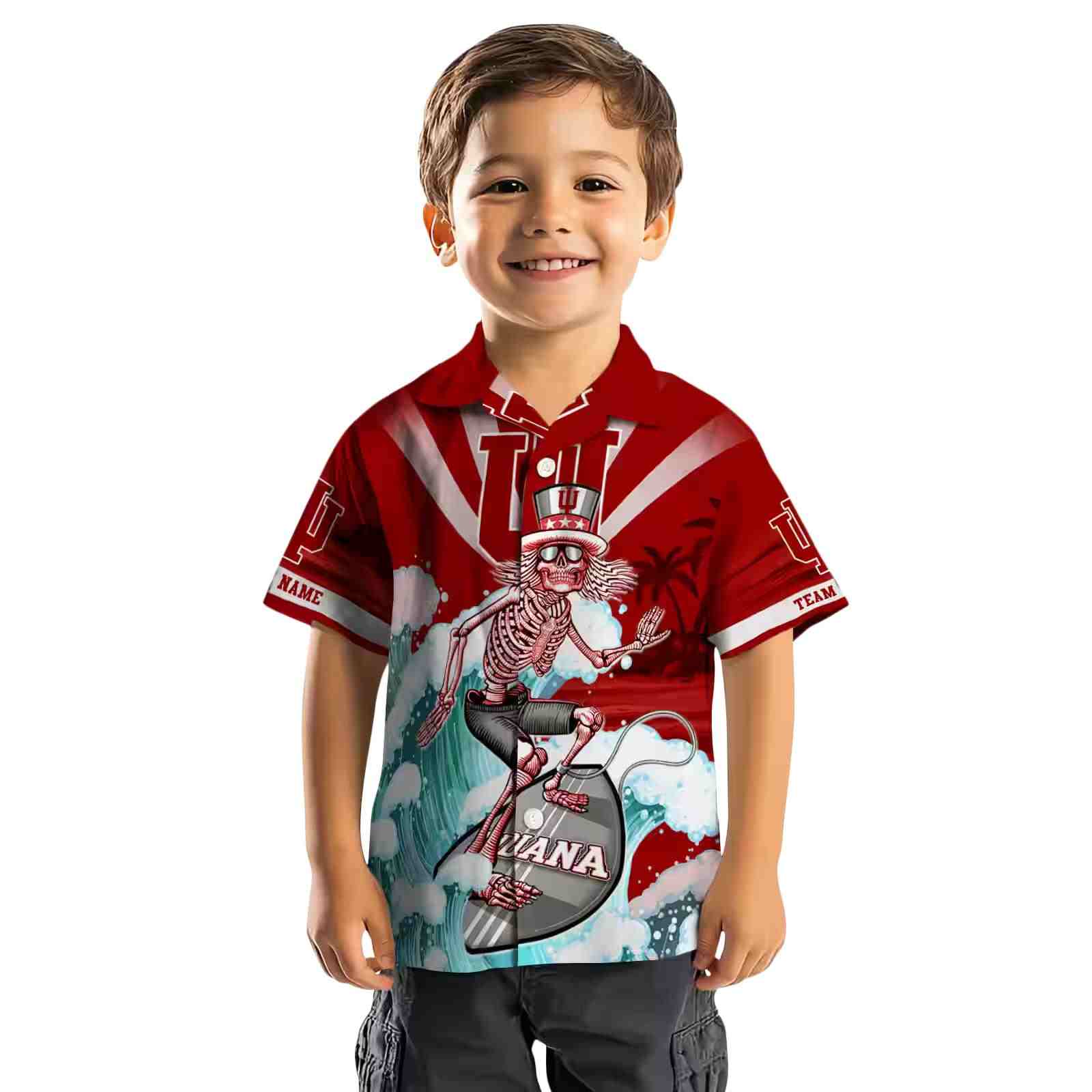 customized indiana hoosiers surfing skeleton red blue hawaiian shirt top rated