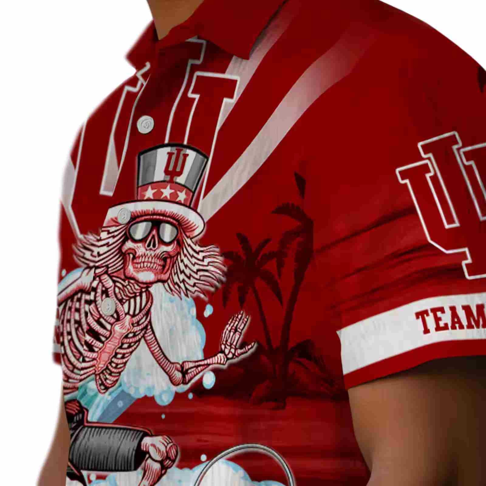 customized indiana hoosiers surfing skeleton red blue hawaiian shirt trendy