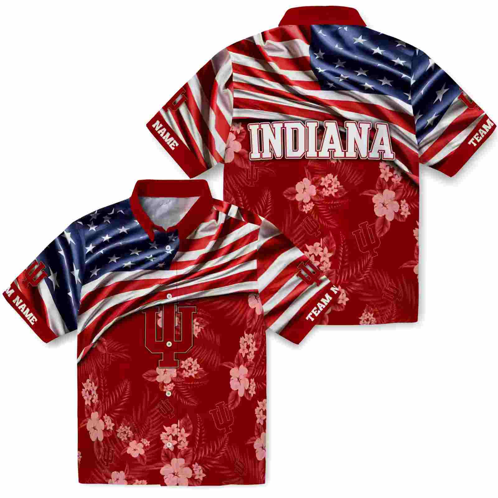 customized indiana hoosiers us flag hibiscus red hawaiian shirt high quality