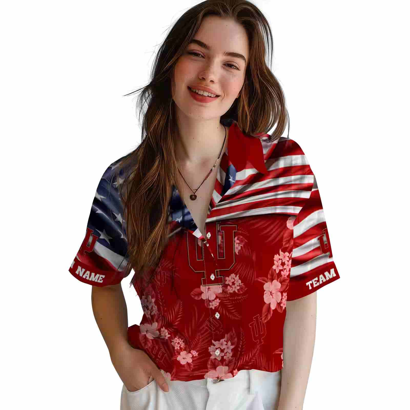 customized indiana hoosiers us flag hibiscus red hawaiian shirt latest model