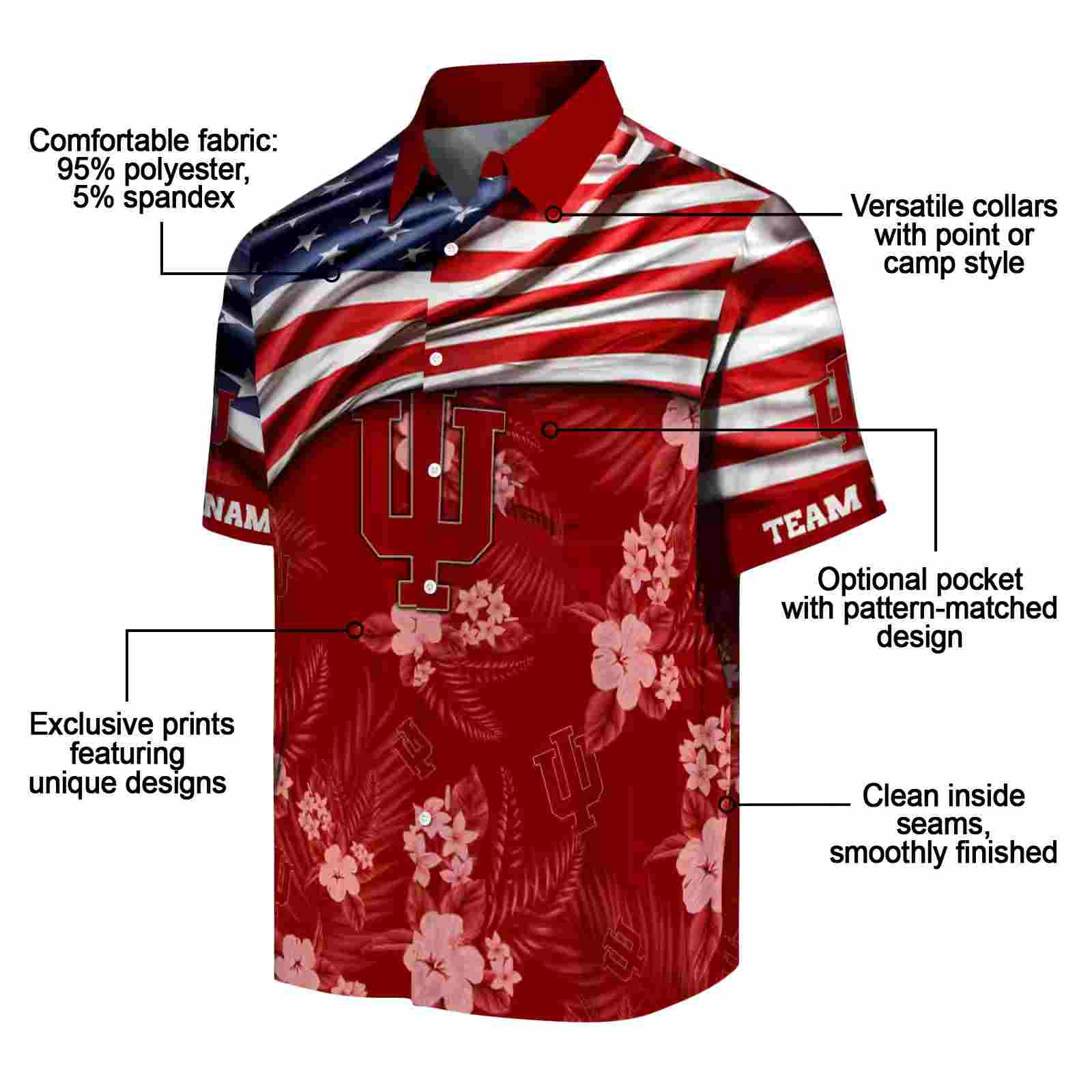 customized indiana hoosiers us flag hibiscus red hawaiian shirt new arrival