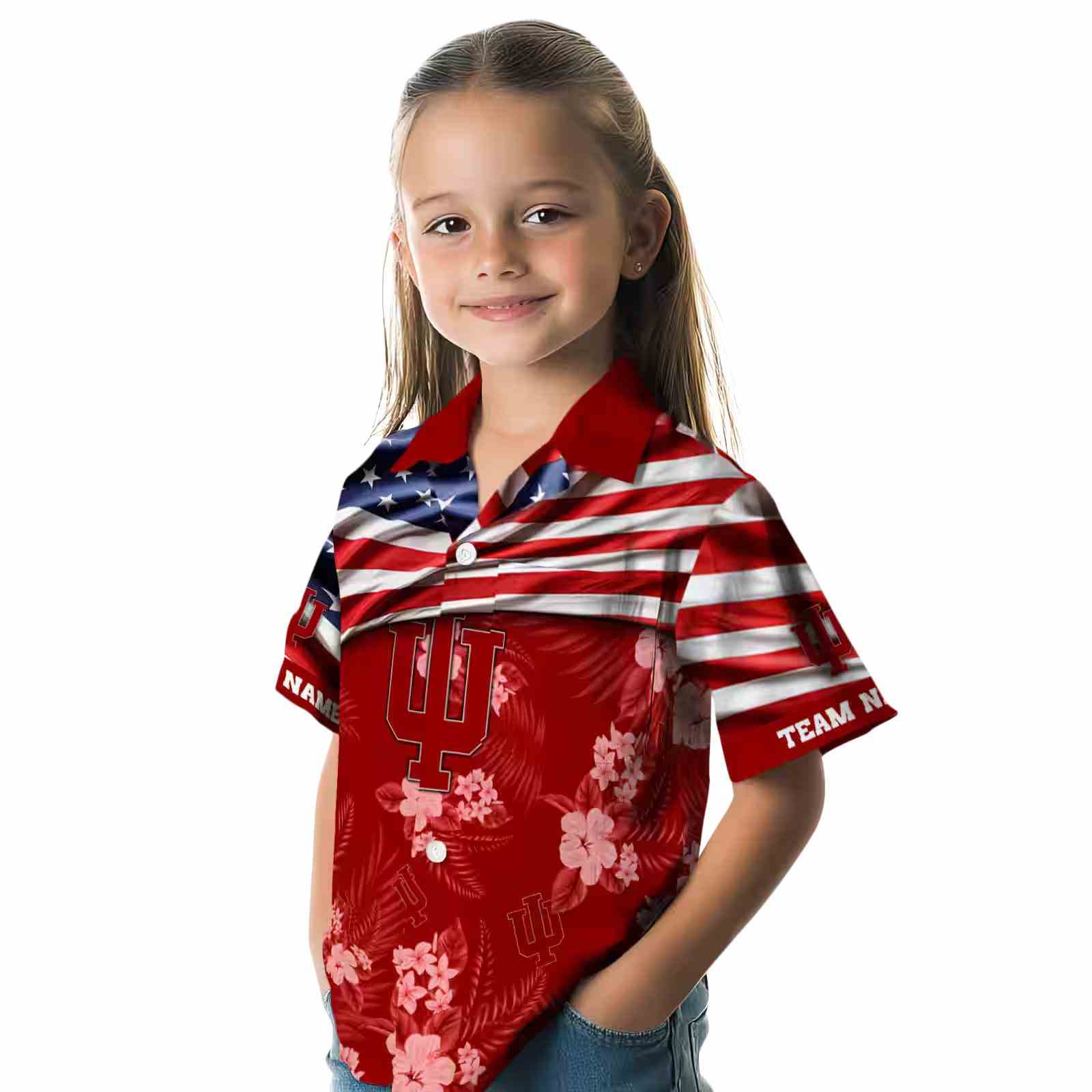 customized indiana hoosiers us flag hibiscus red hawaiian shirt premium grade