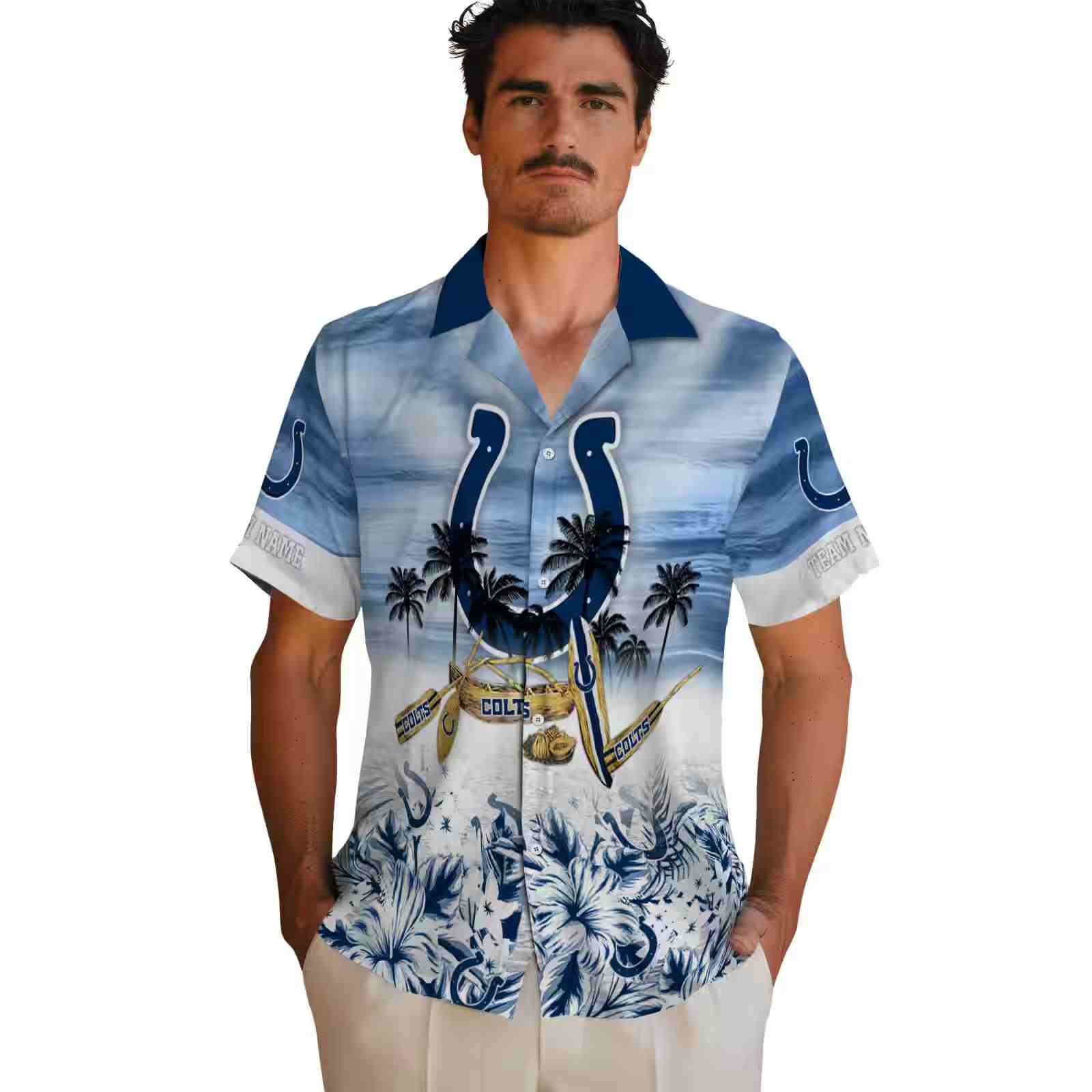 customized indianapolis colts tropical canoe blue hawaiian shirt fashion forward