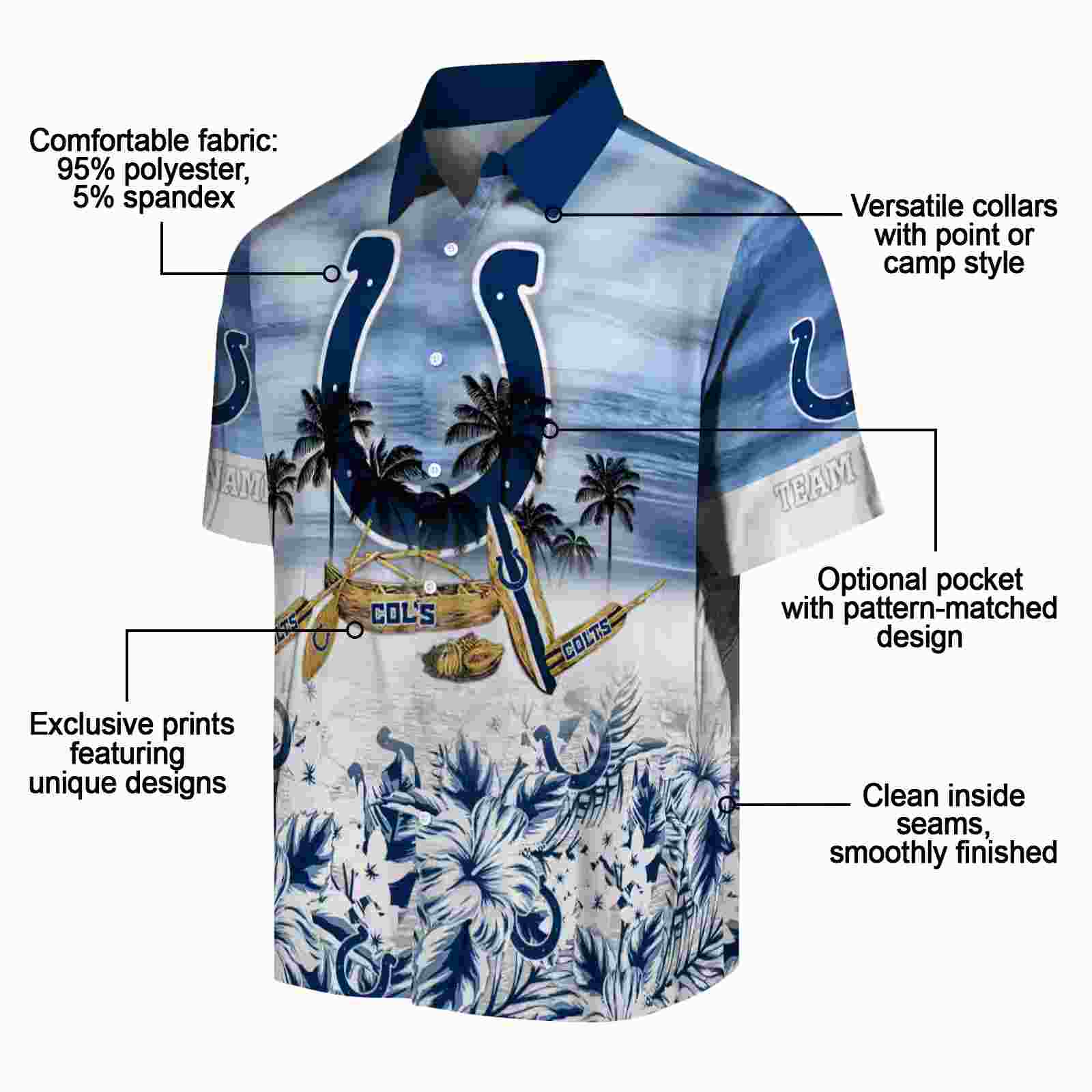 customized indianapolis colts tropical canoe blue hawaiian shirt new arrival