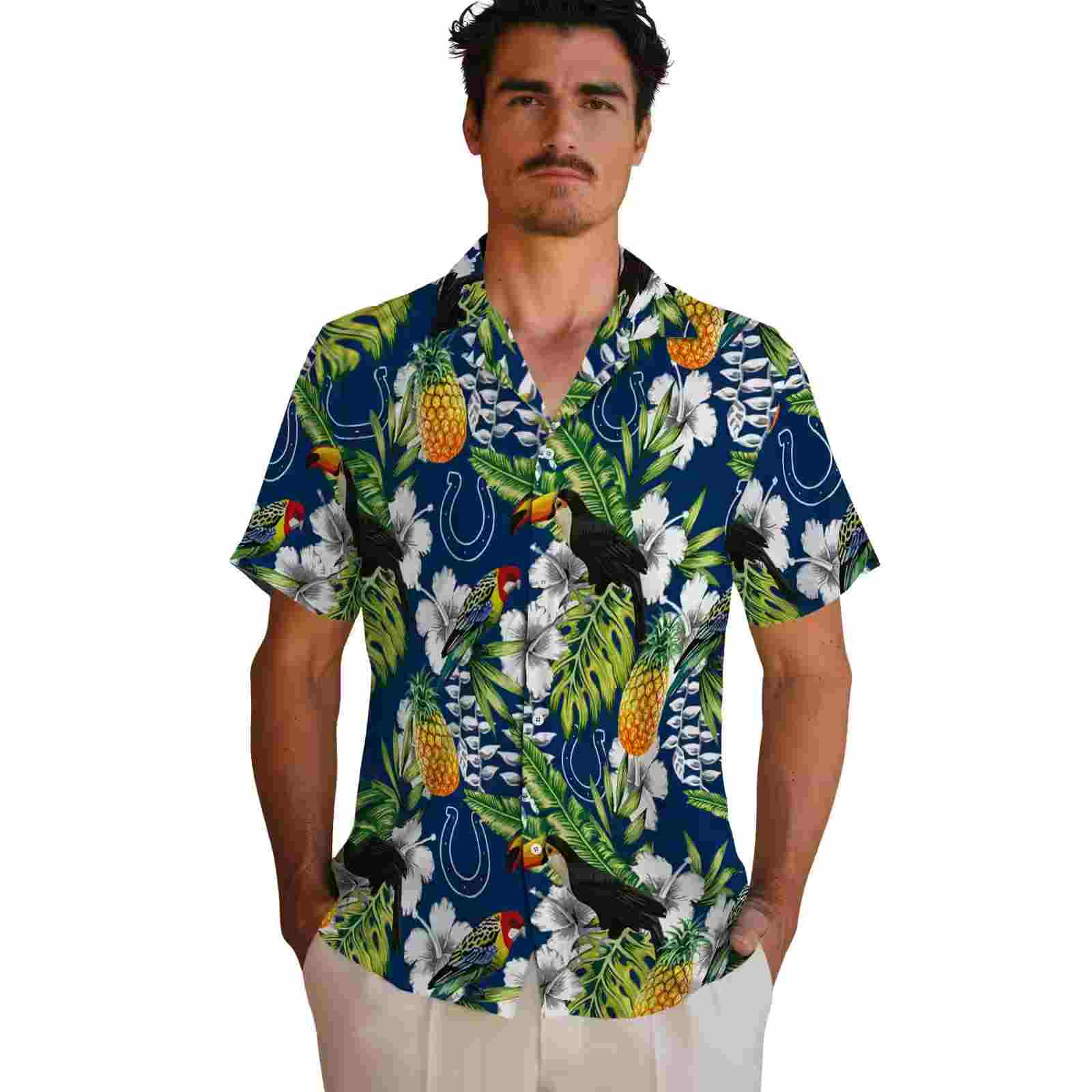 customized indianapolis colts tropical toucan blue green hawaiian shirt fashion forward