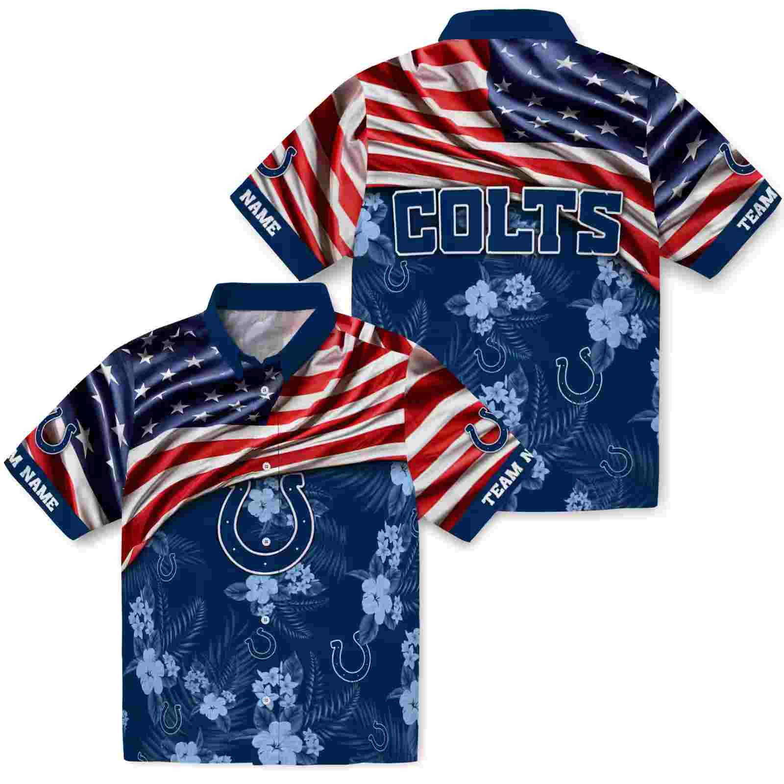 customized indianapolis colts us flag hibiscus blue hawaiian shirt high quality