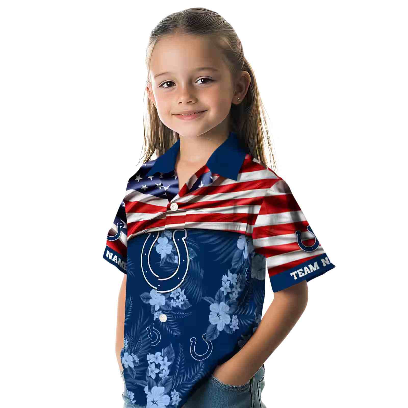 customized indianapolis colts us flag hibiscus blue hawaiian shirt premium grade