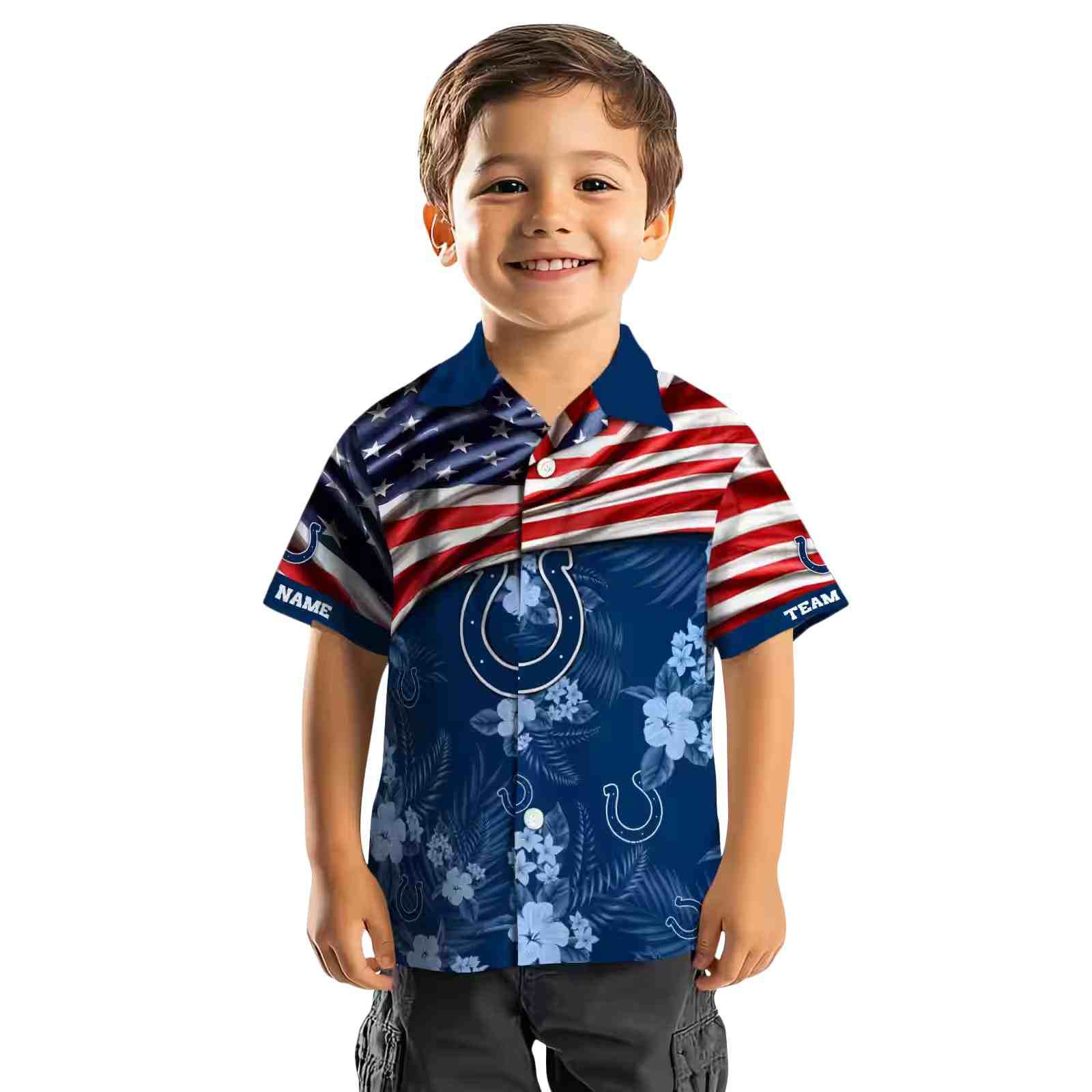 customized indianapolis colts us flag hibiscus blue hawaiian shirt top rated