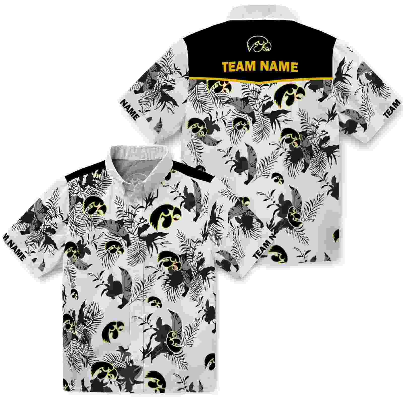 customized iowa hawkeyes botanical theme black white hawaiian shirt high quality