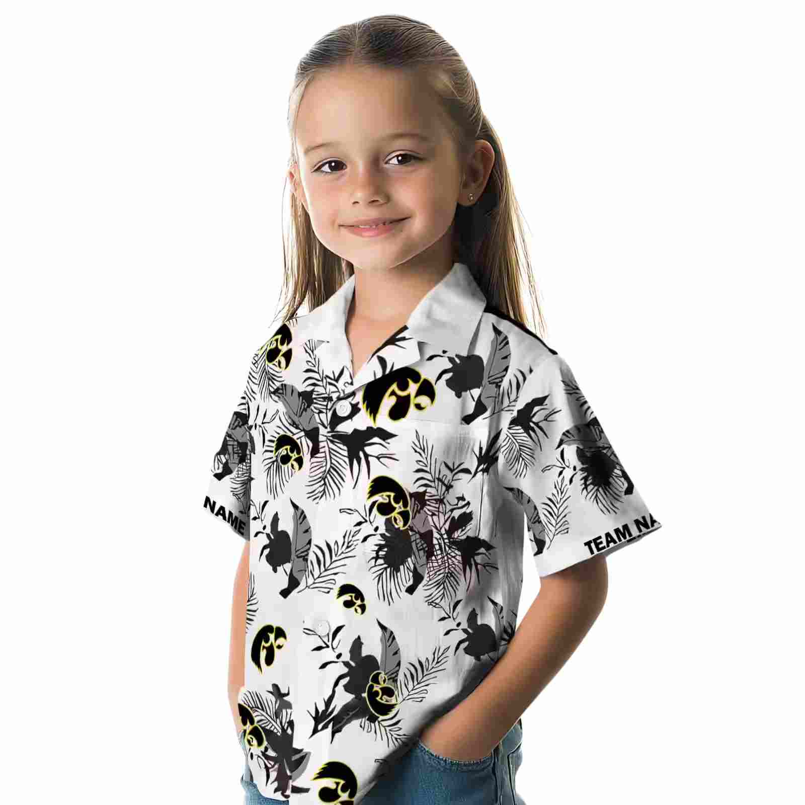 customized iowa hawkeyes botanical theme black white hawaiian shirt premium grade