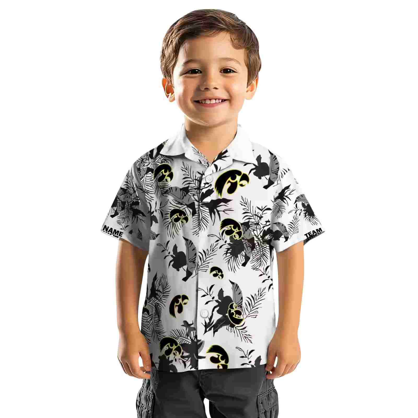 customized iowa hawkeyes botanical theme black white hawaiian shirt top rated