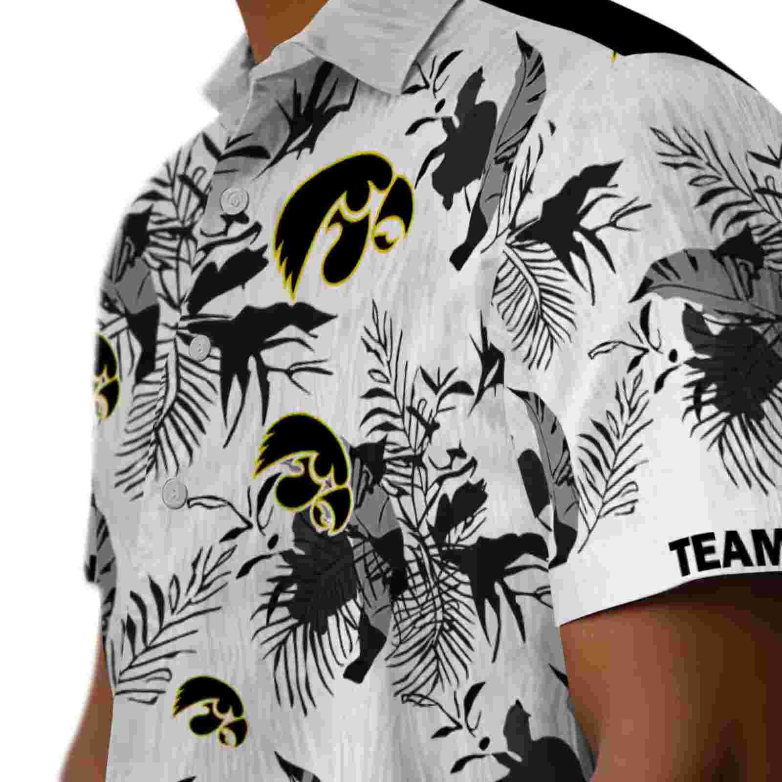 customized iowa hawkeyes botanical theme black white hawaiian shirt trendy