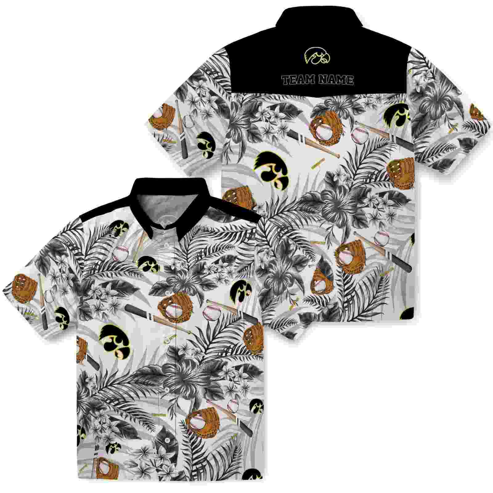 customized iowa hawkeyes floral baseball black white hawaiian shirt high quality