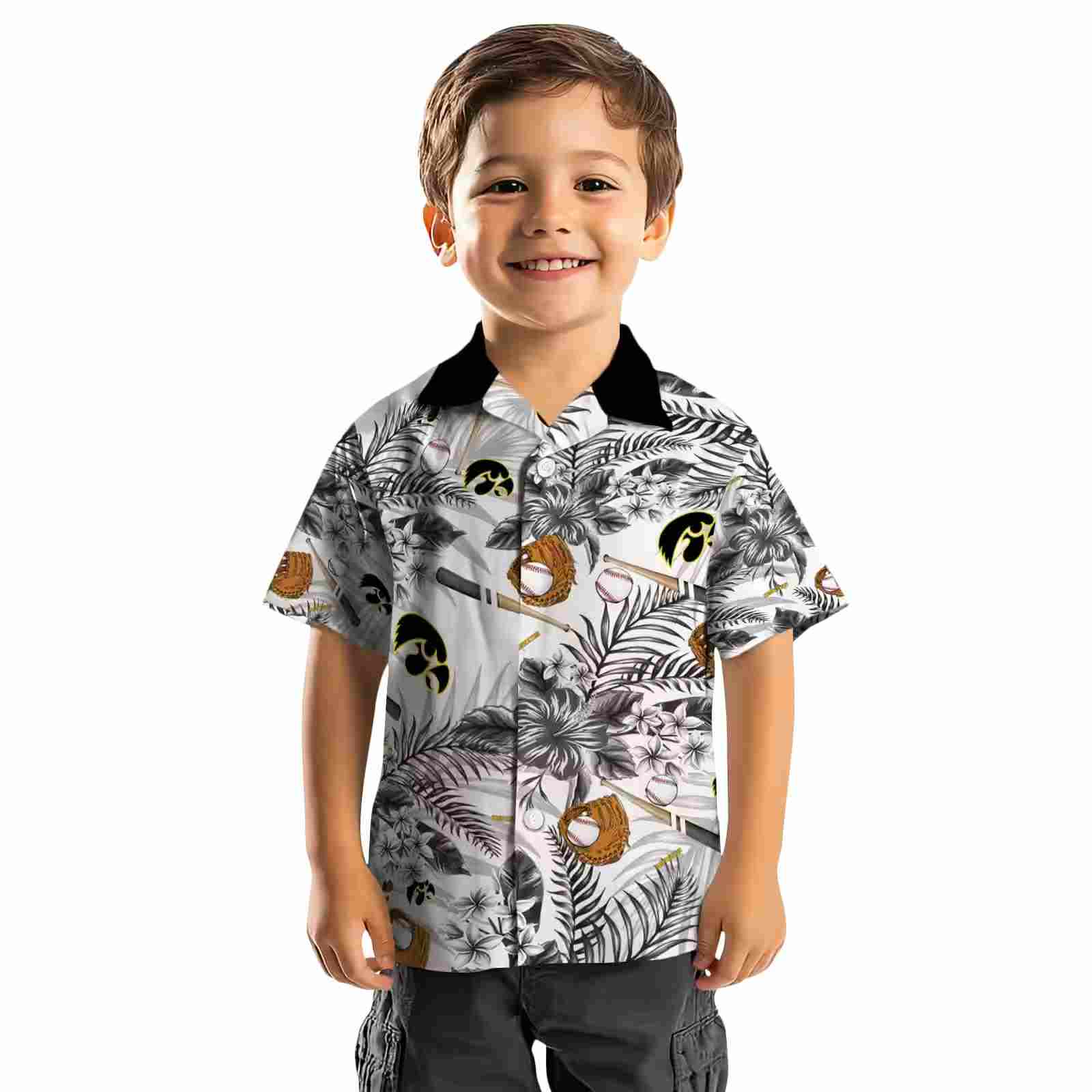 customized iowa hawkeyes floral baseball black white hawaiian shirt top rated