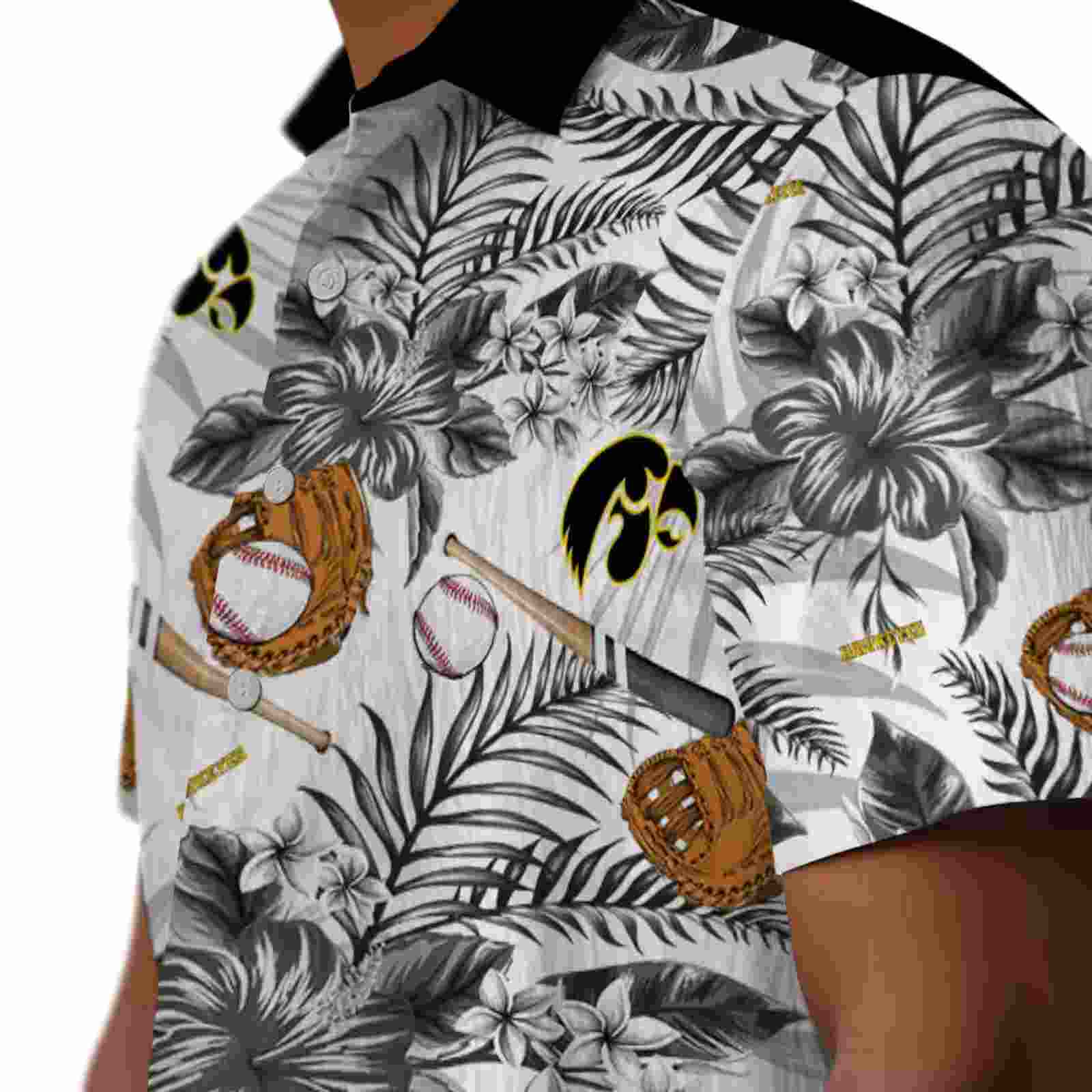 customized iowa hawkeyes floral baseball black white hawaiian shirt trendy