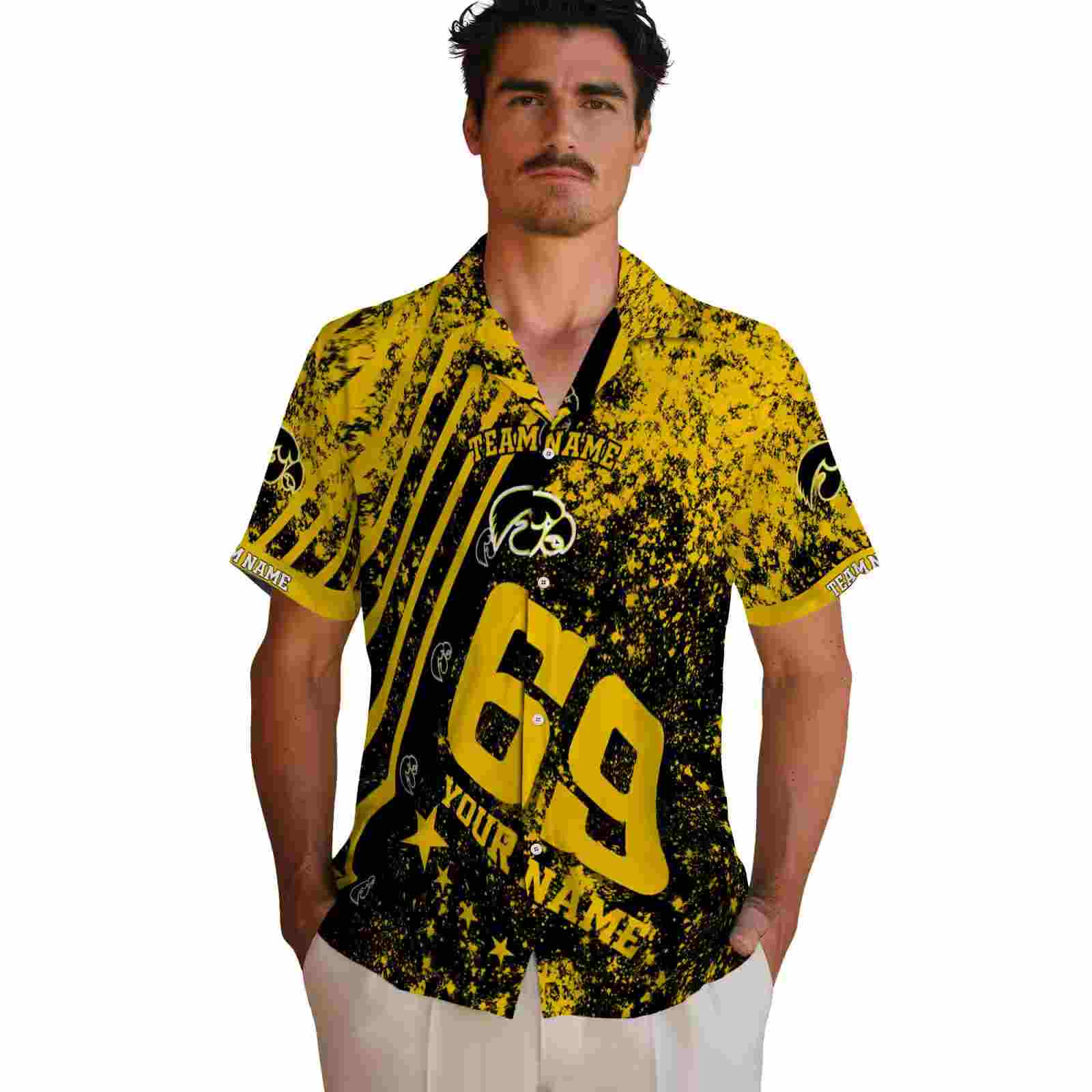 customized iowa hawkeyes star stripes black hawaiian shirt fashion forward