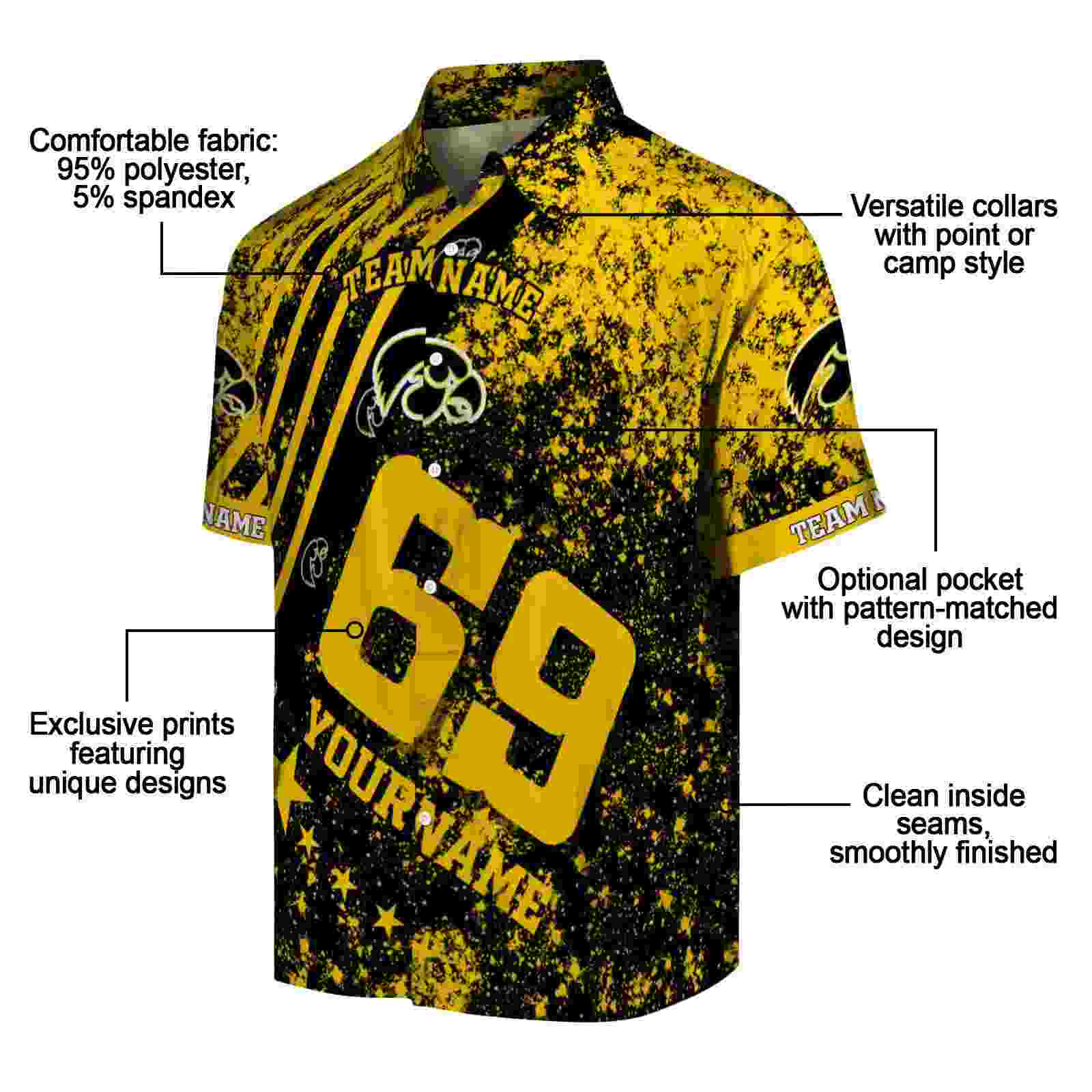 customized iowa hawkeyes star stripes black hawaiian shirt new arrival