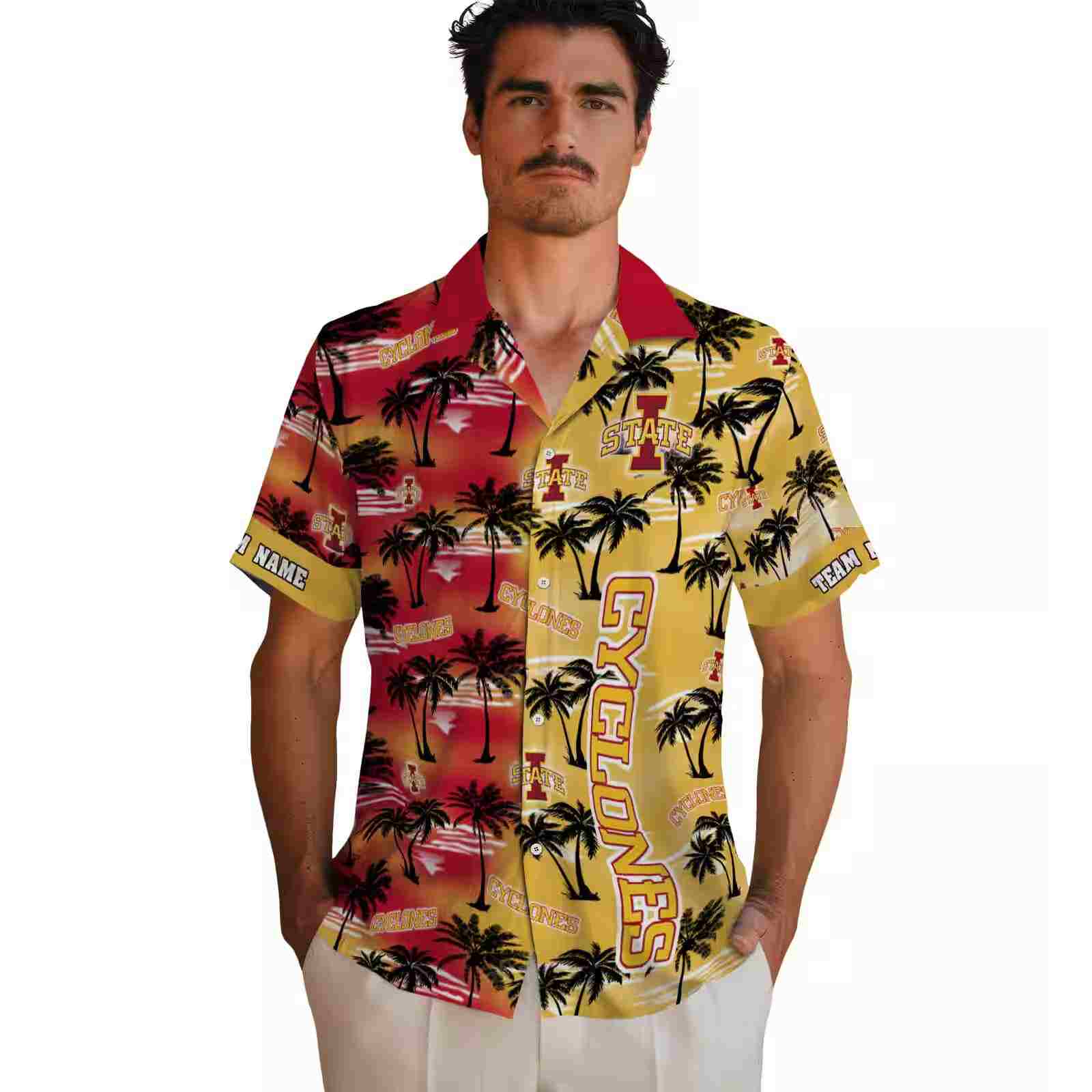 customized iowa state cyclones palm silhouettes red hawaiian shirt fashion forward