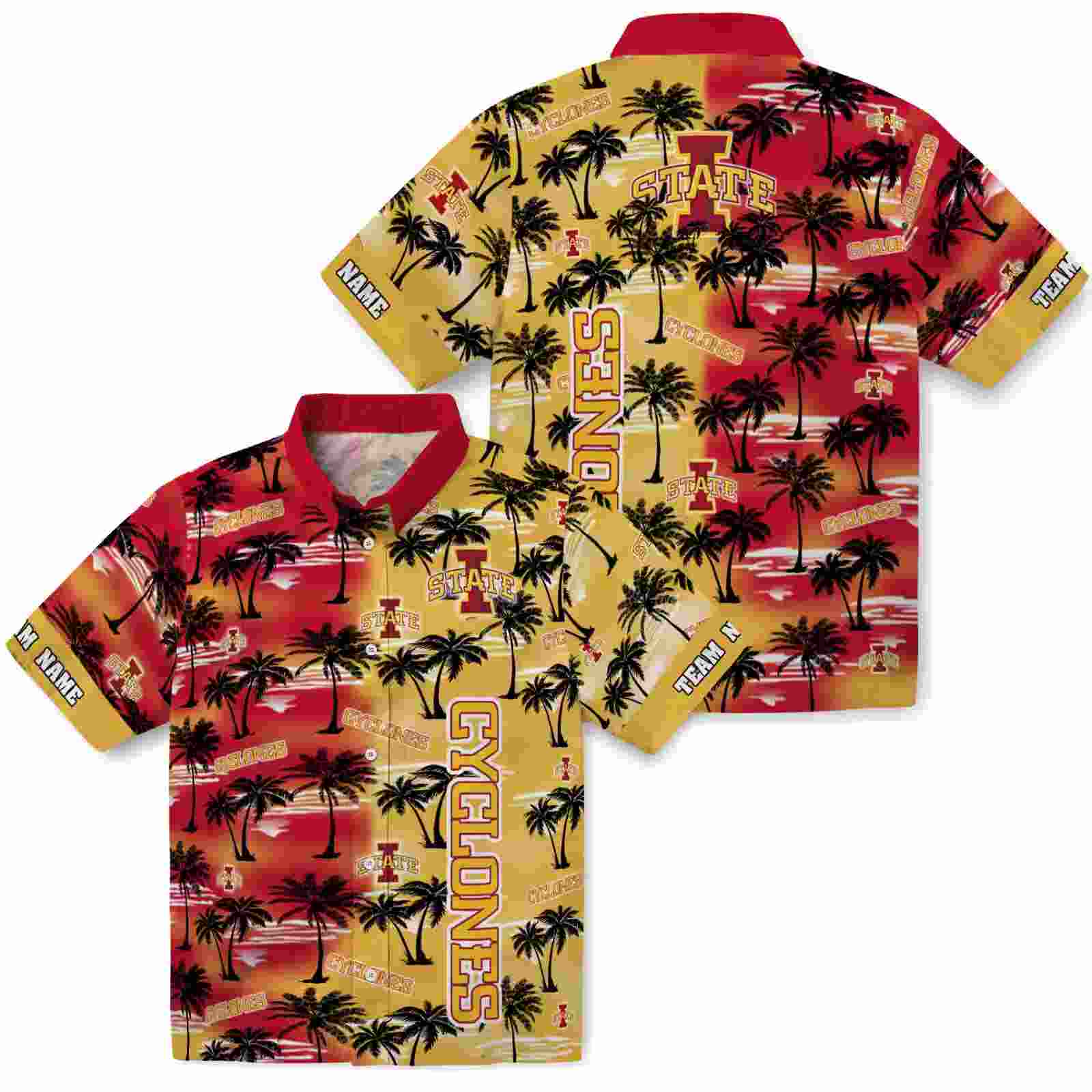 customized iowa state cyclones palm silhouettes red hawaiian shirt high quality