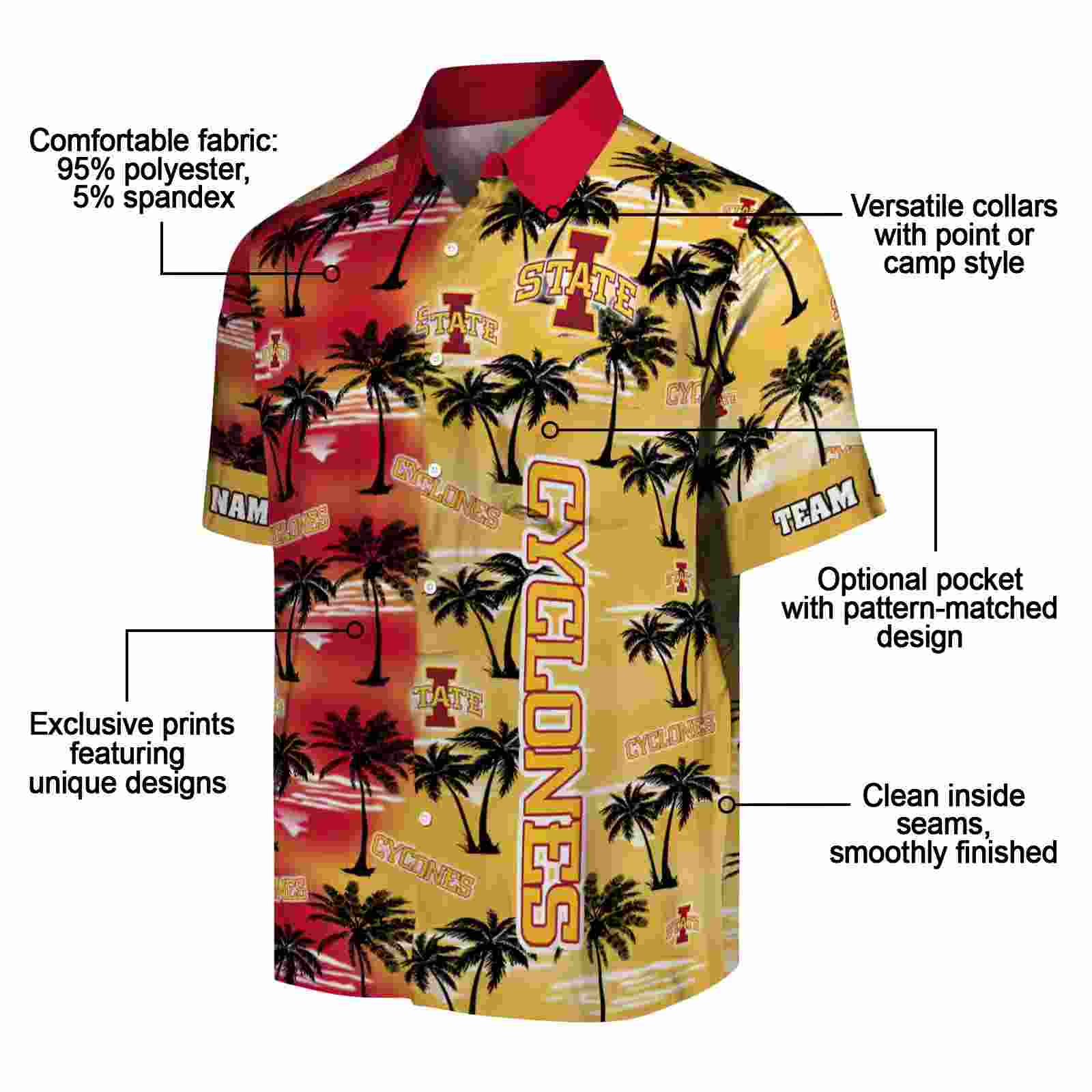 customized iowa state cyclones palm silhouettes red hawaiian shirt new arrival