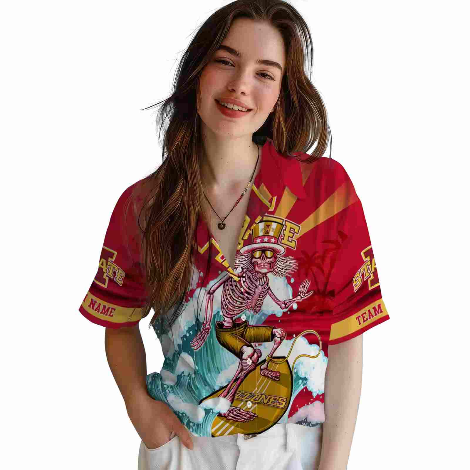 customized iowa state cyclones surfing skeleton red blue hawaiian shirt latest model