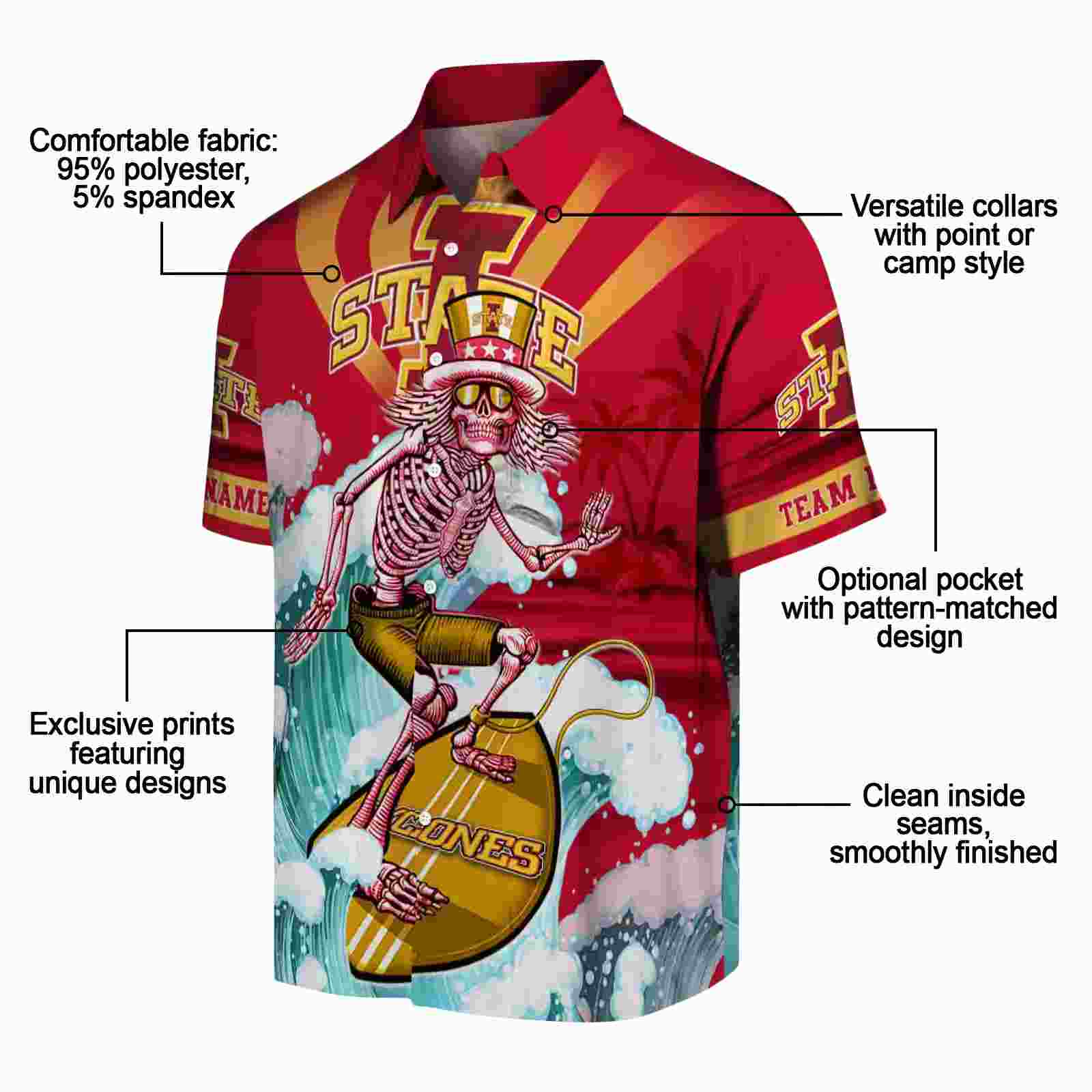 customized iowa state cyclones surfing skeleton red blue hawaiian shirt new arrival