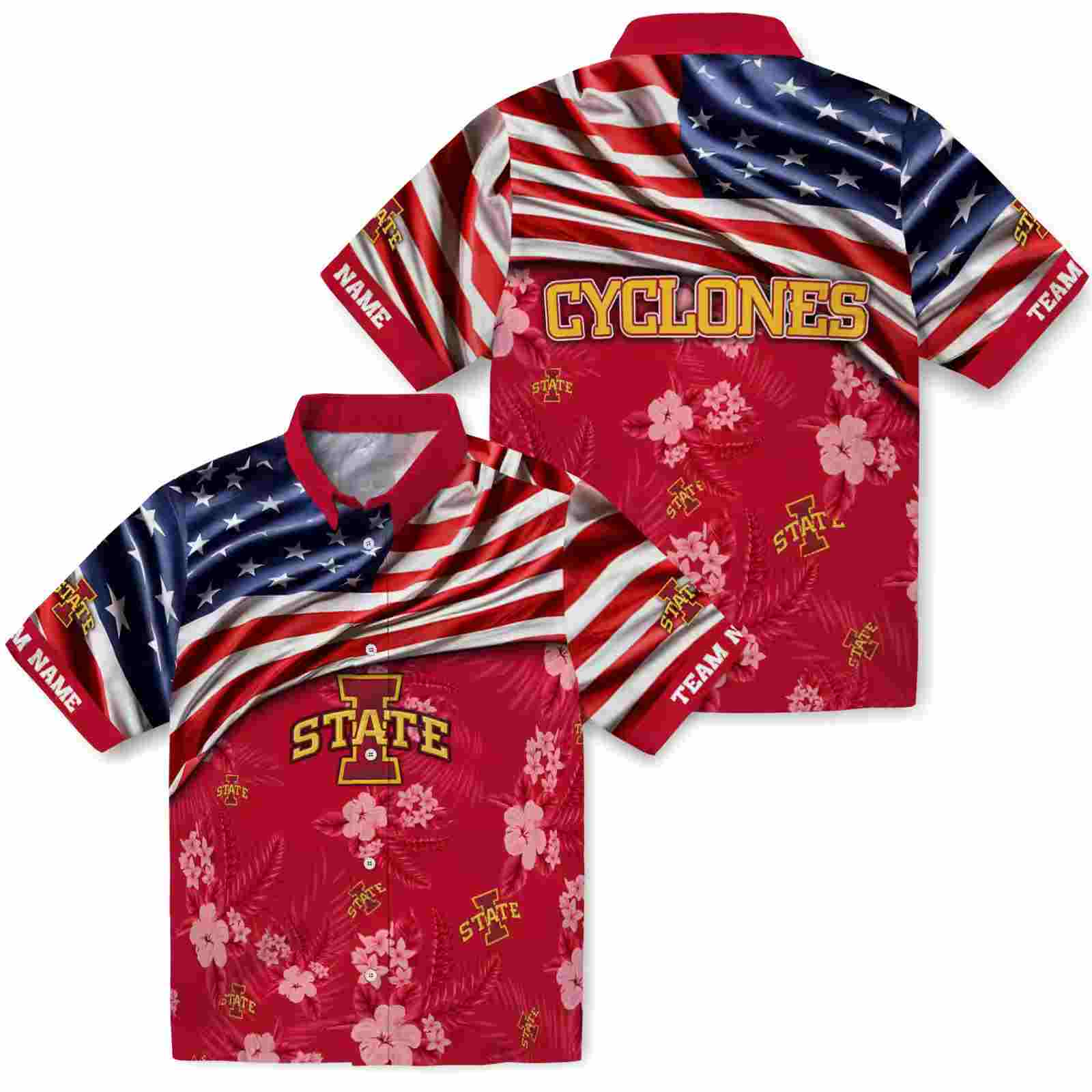 customized iowa state cyclones us flag hibiscus red hawaiian shirt high quality