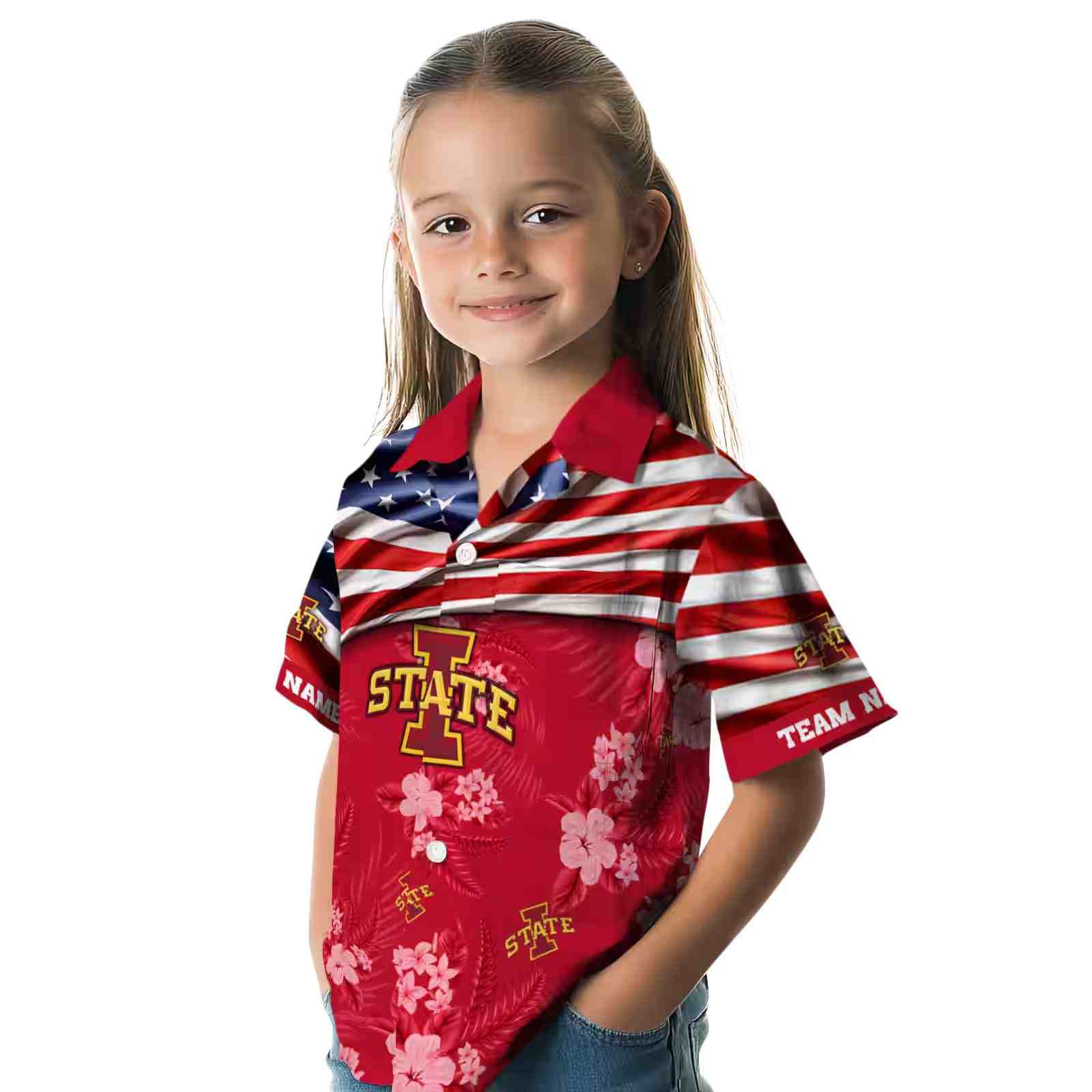 customized iowa state cyclones us flag hibiscus red hawaiian shirt premium grade